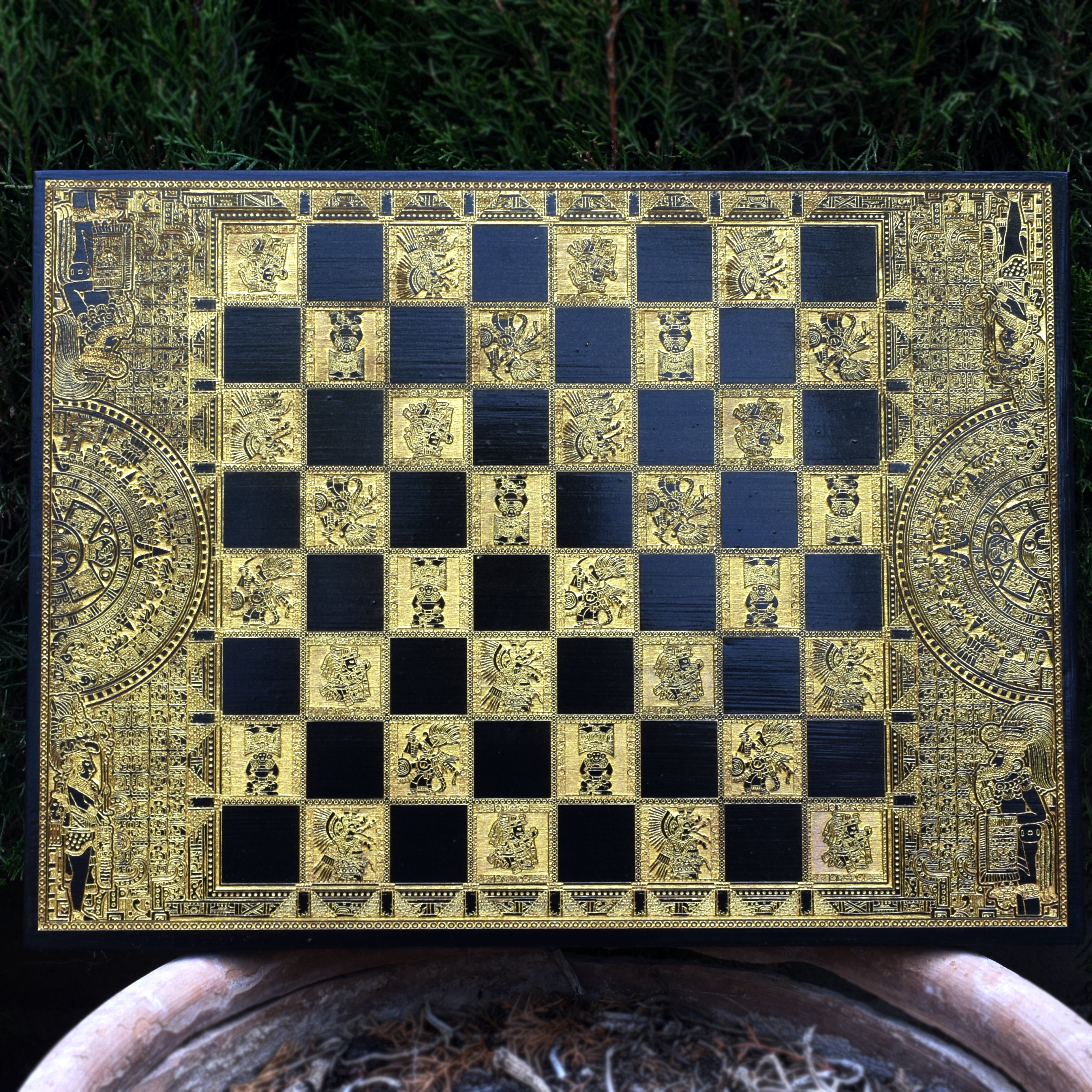 Handmade Aztec chessboard, laser-engraved wooden gift for 5-year anniversary