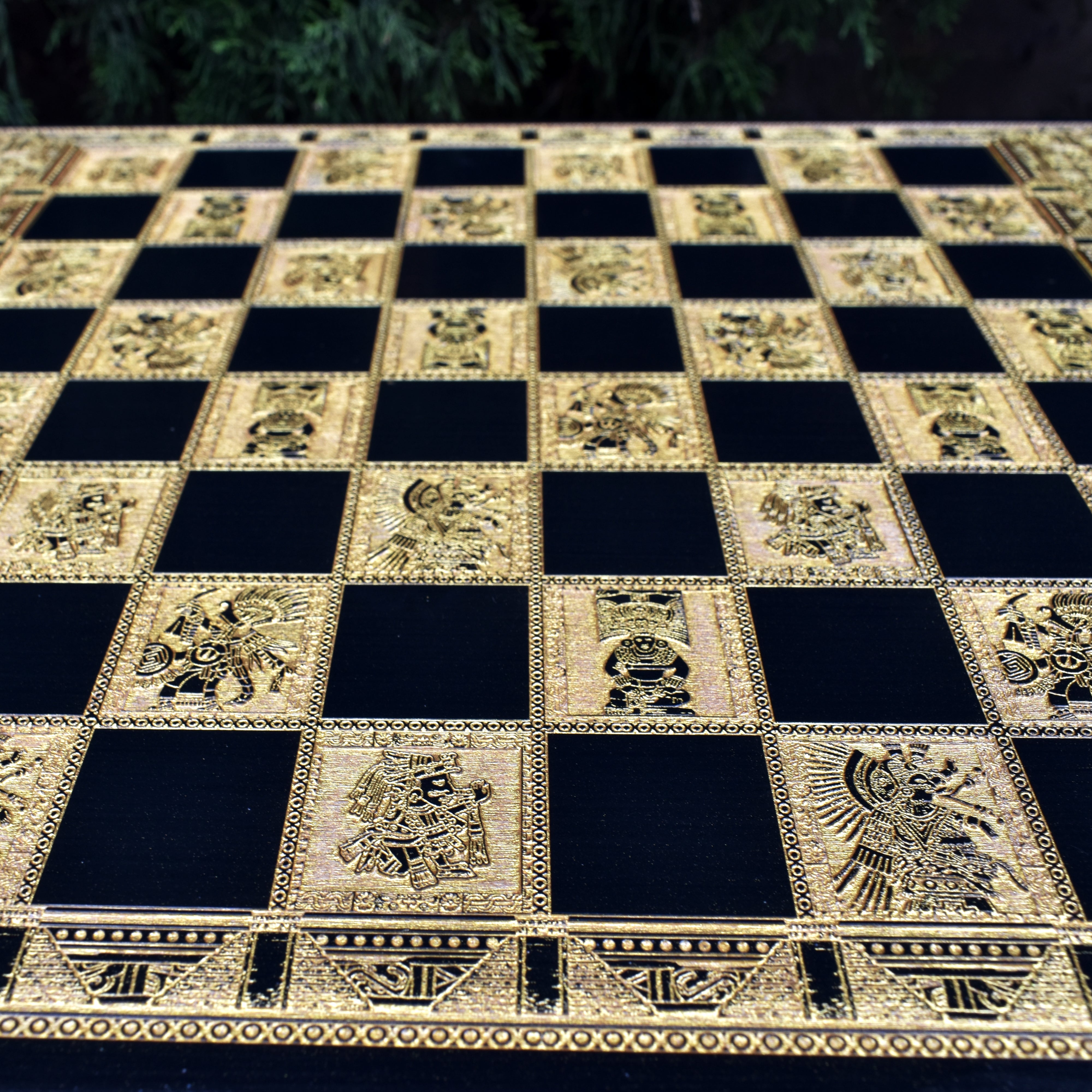 Aztec Chess Board - Black & Gold - A3 Large Size