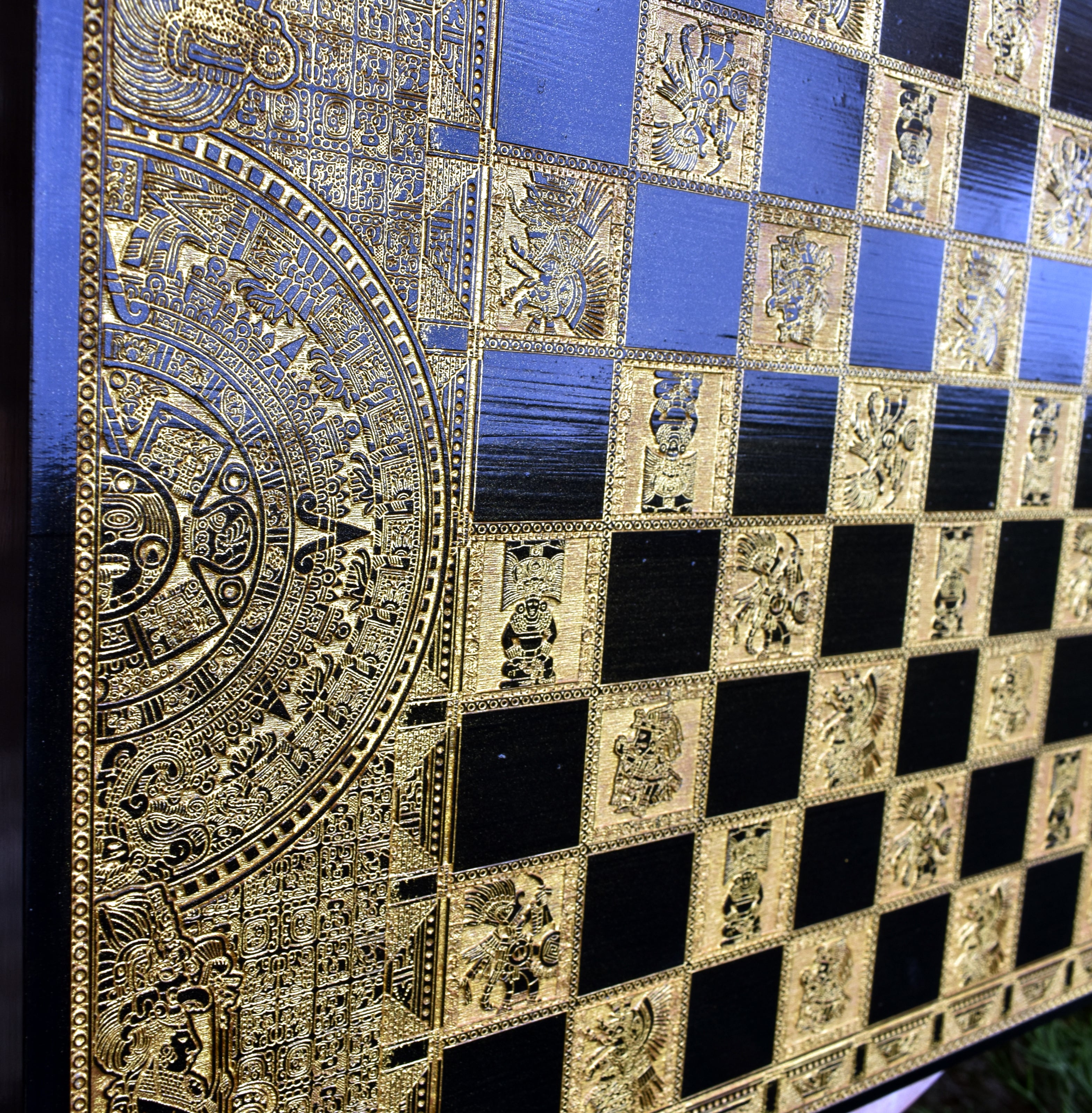 Aztec Chess Board - Black & Gold - A3 Large Size