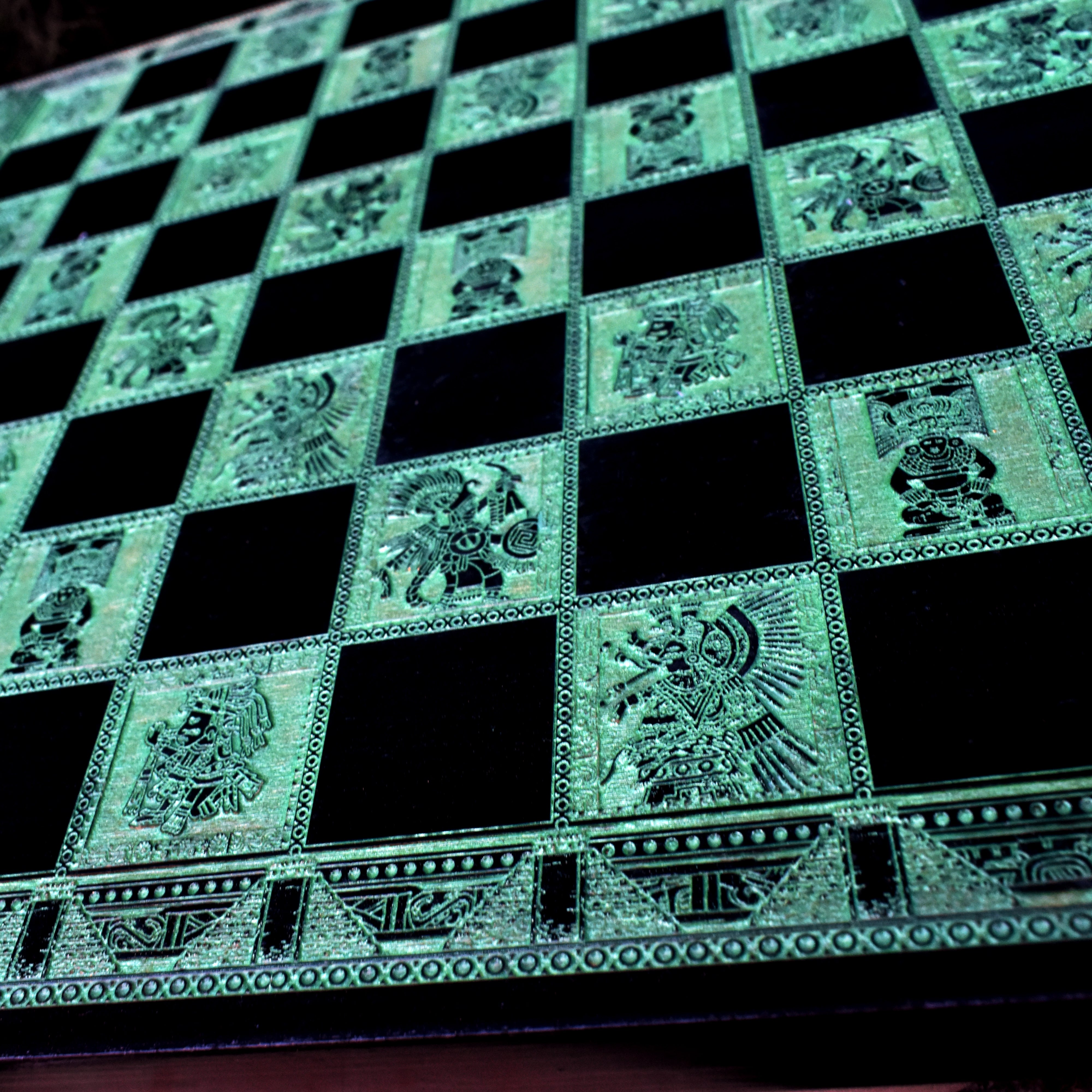 Aztec Chess Board - Black & Green - A3 Large Size