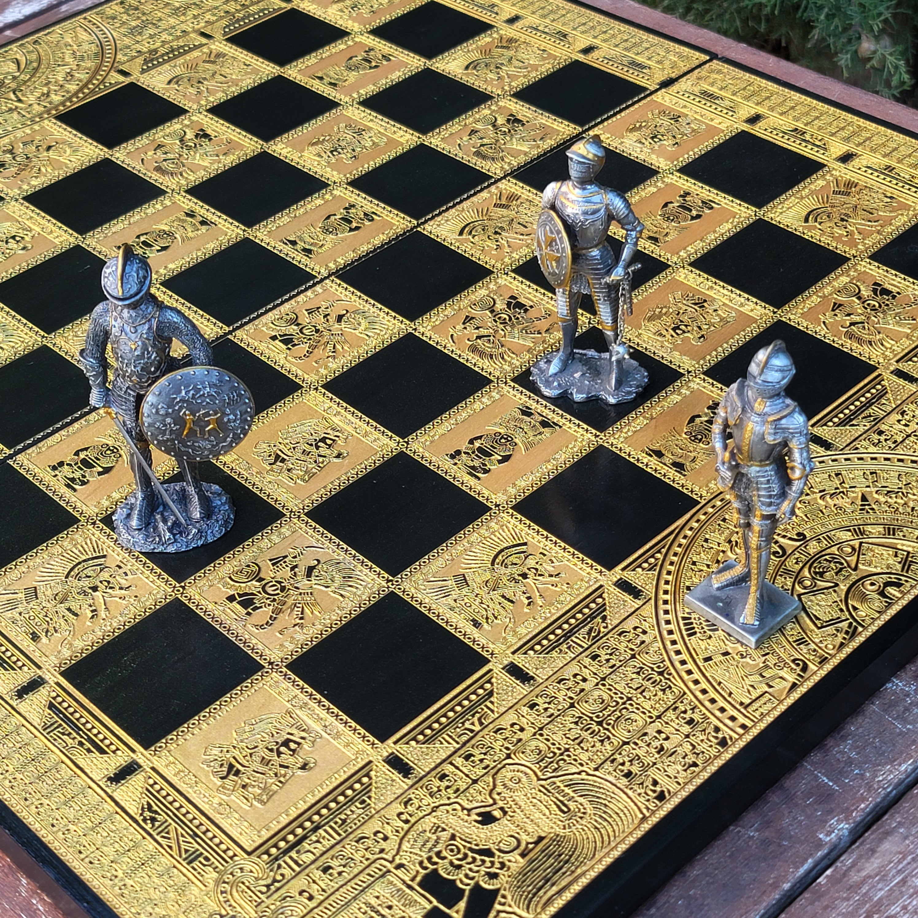 Aztec Chess Board - Black & Gold - Tournament Size