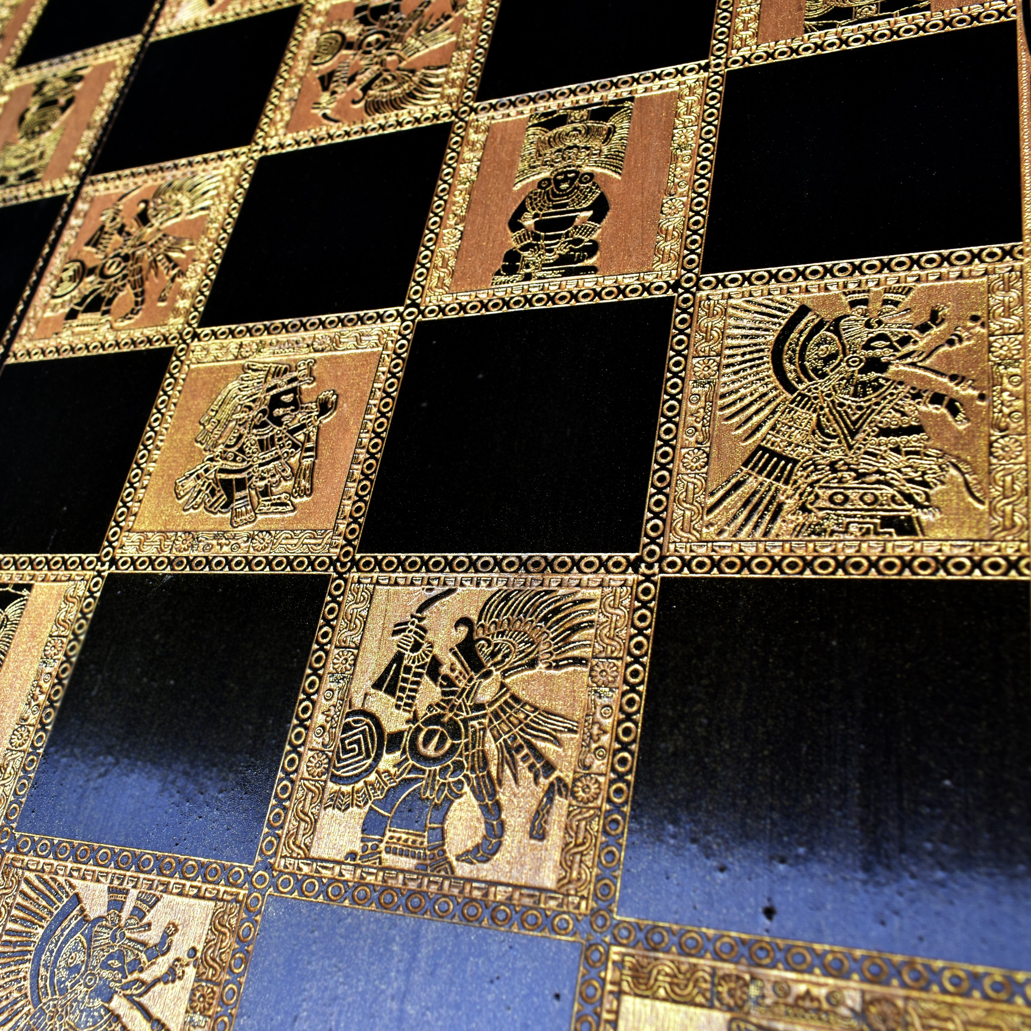 Aztec Chess Board - Black & Gold - Tournament Size