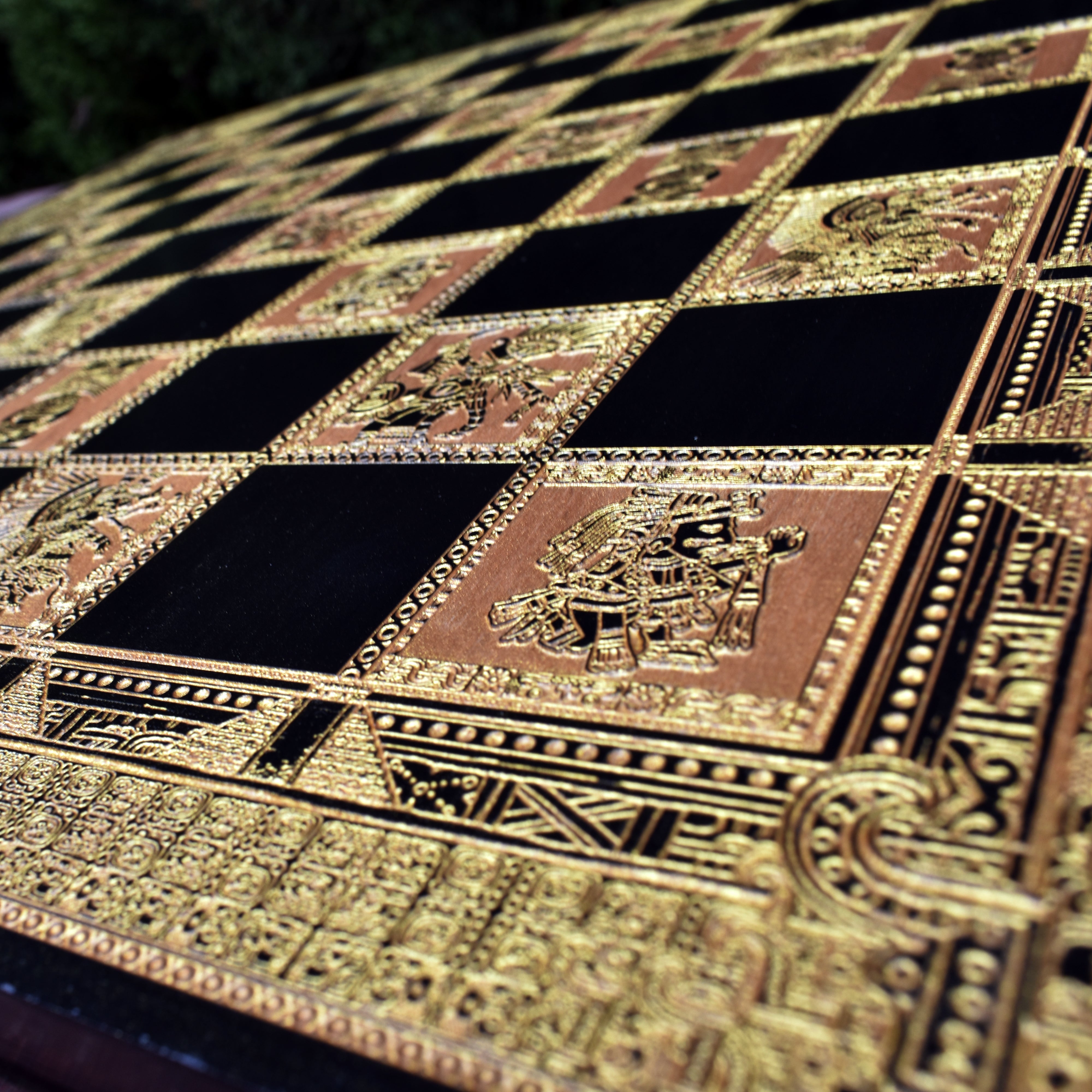 Aztec Chess Board - Black & Gold - Tournament Size