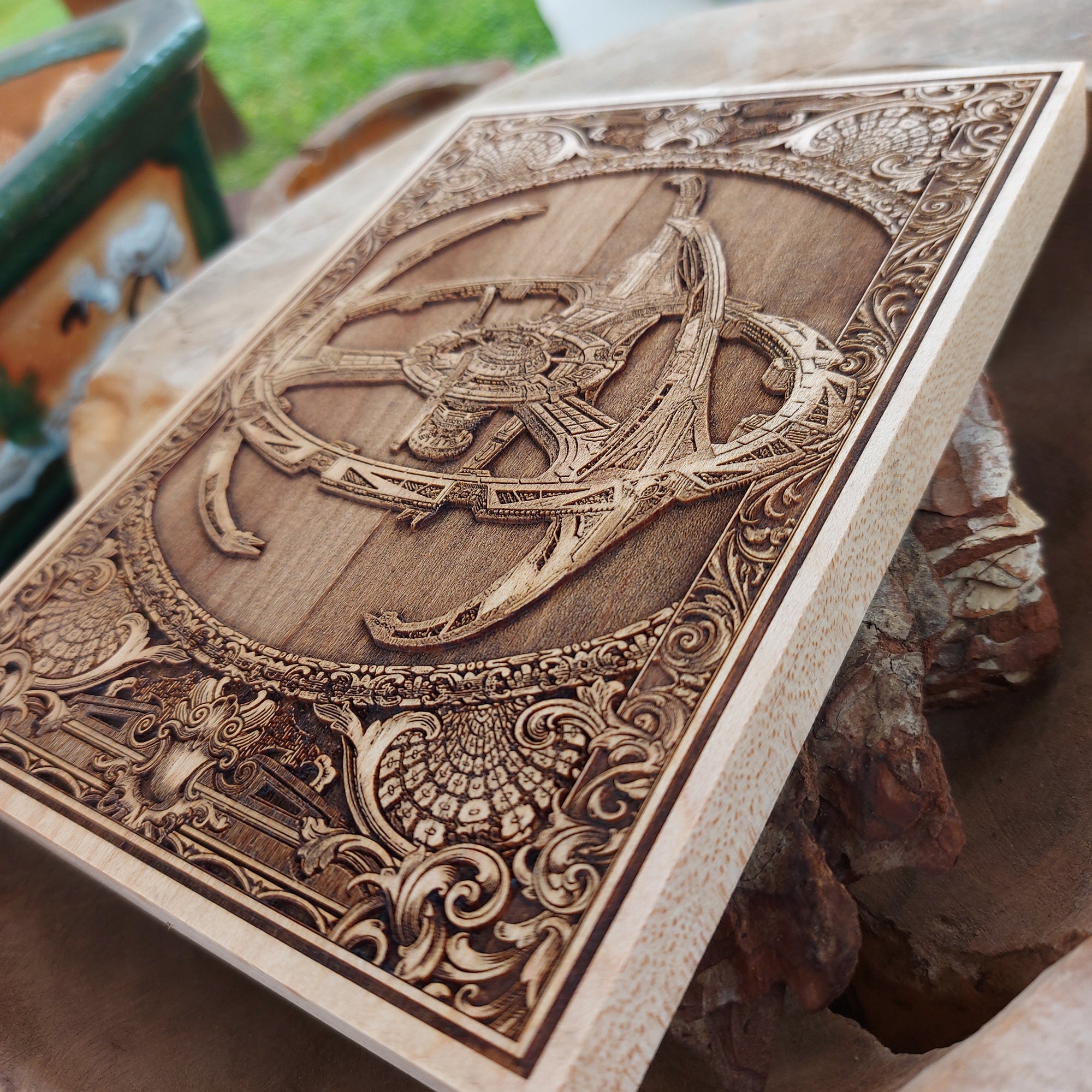 Handcrafted sci-fi spaceship wood plaque - perfect for space lovers