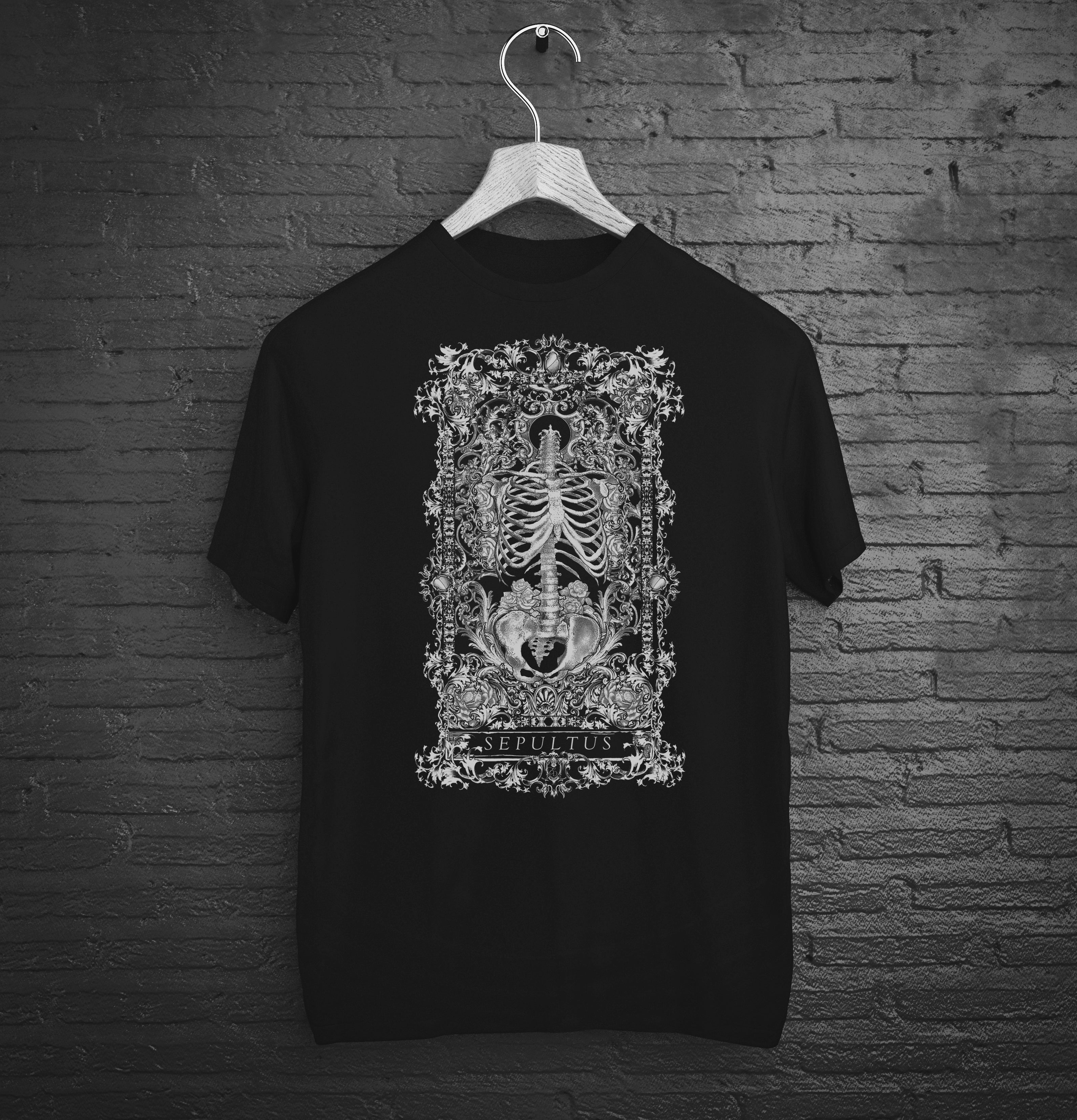 skeleton black white tee shirt