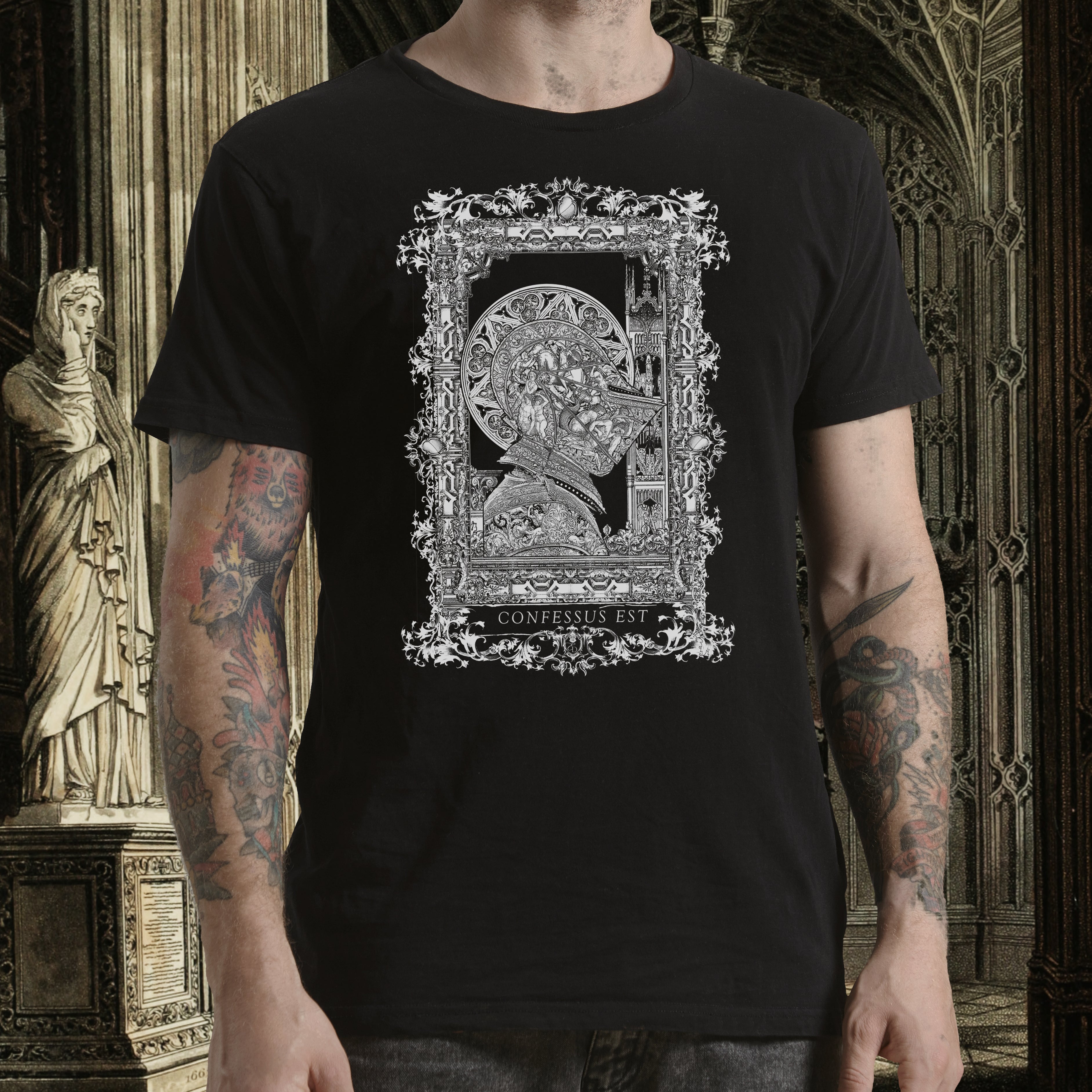Medieval Knight Armor T Shirt, Black and White Graphic