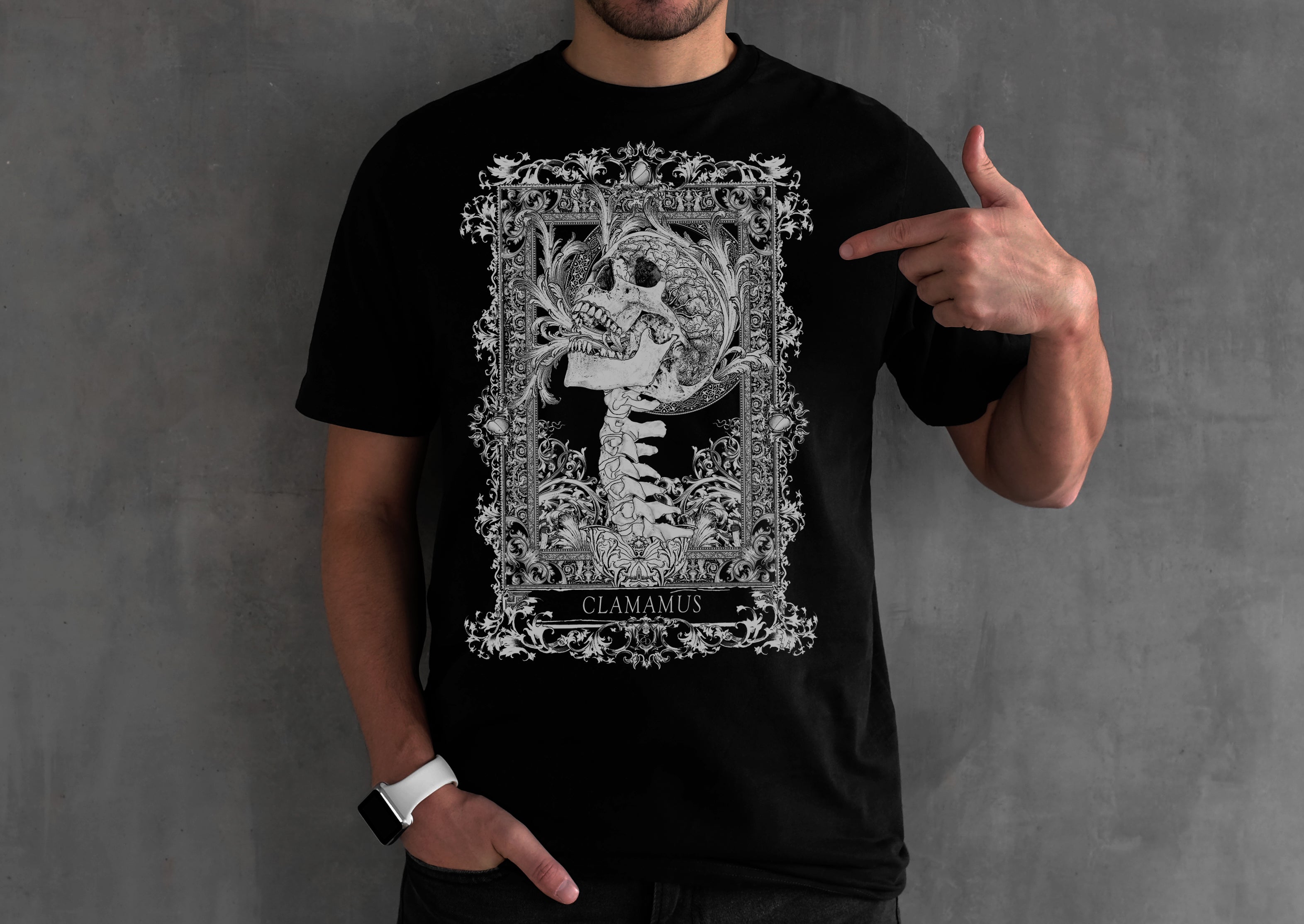 black white graphic skull tee