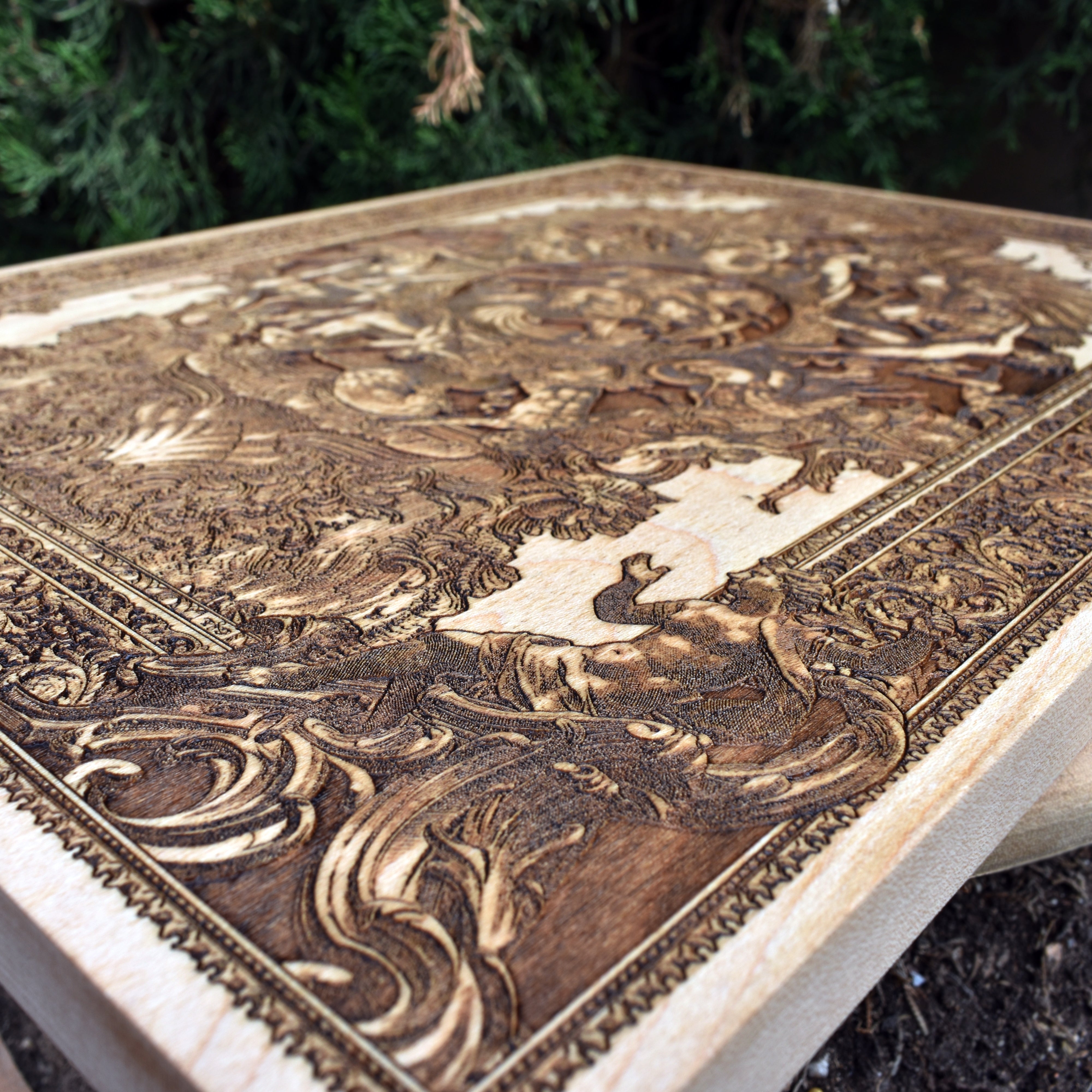 Handcrafted wood wall art of Neptune for coastal interiors