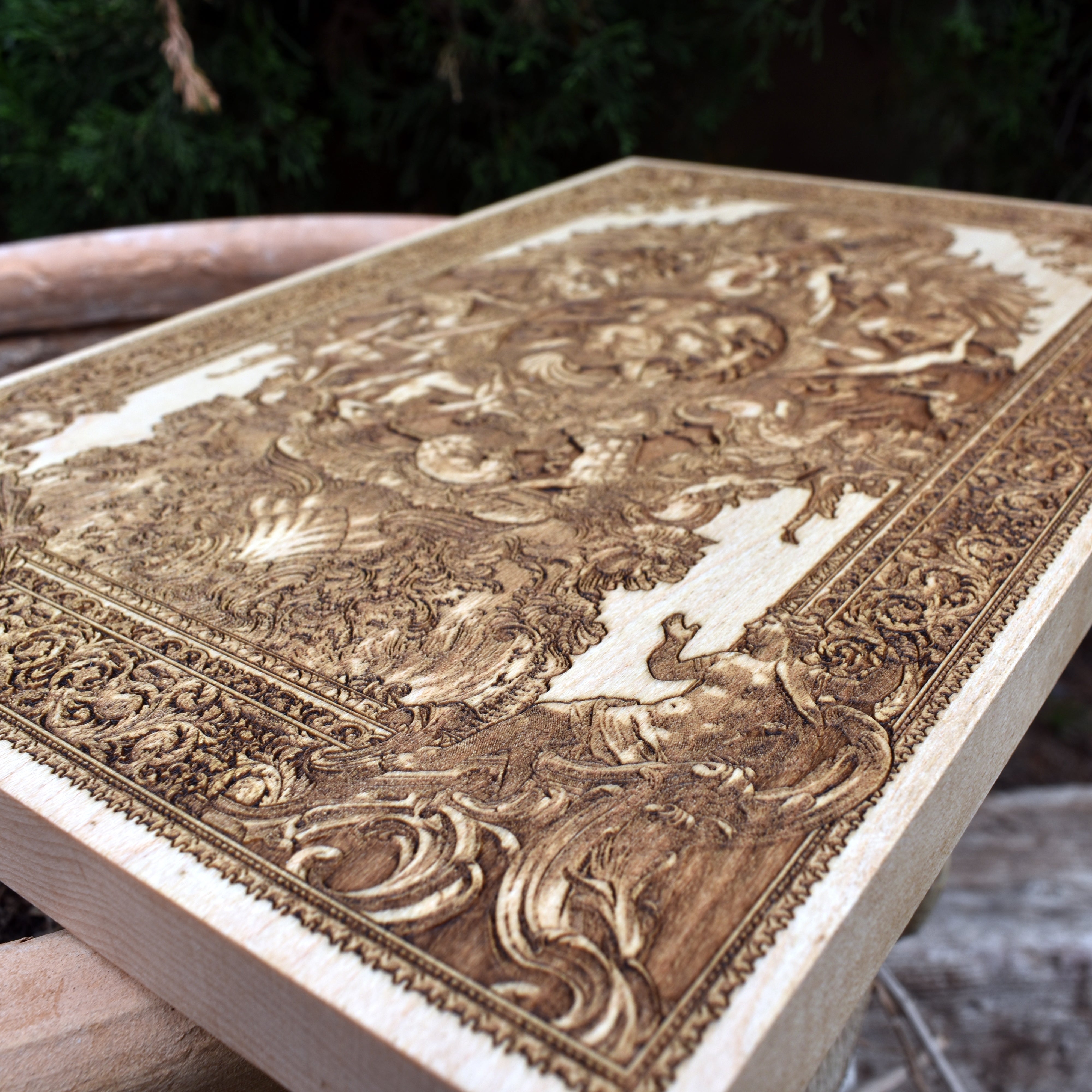 Laser-engraved Neptune nautical artwork on wood, perfect for sailors, ocean lovers, and nautical-themed interiors.