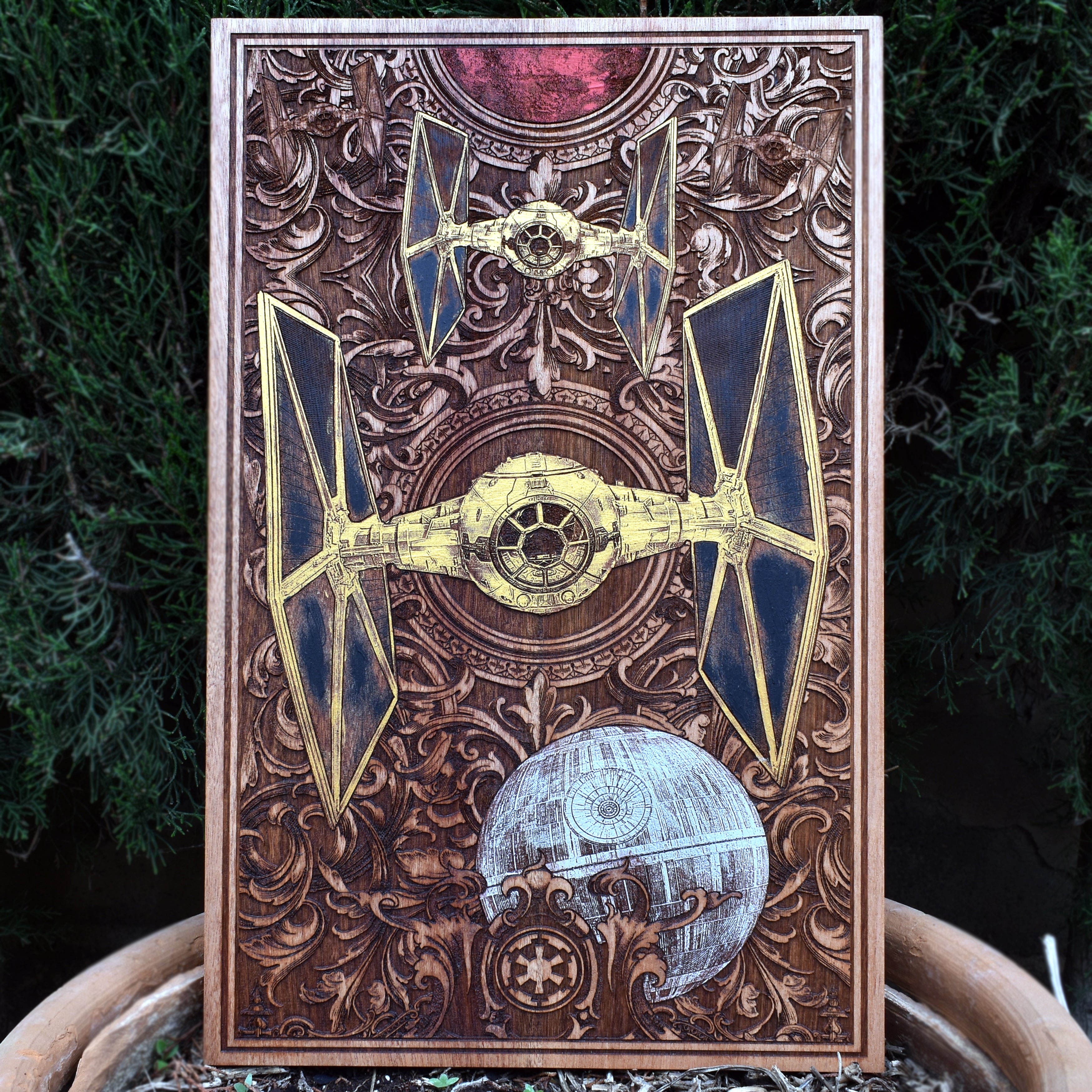 Intergalactic Ship XI Star Wars  - Large Cedar Wood - Hand Painted