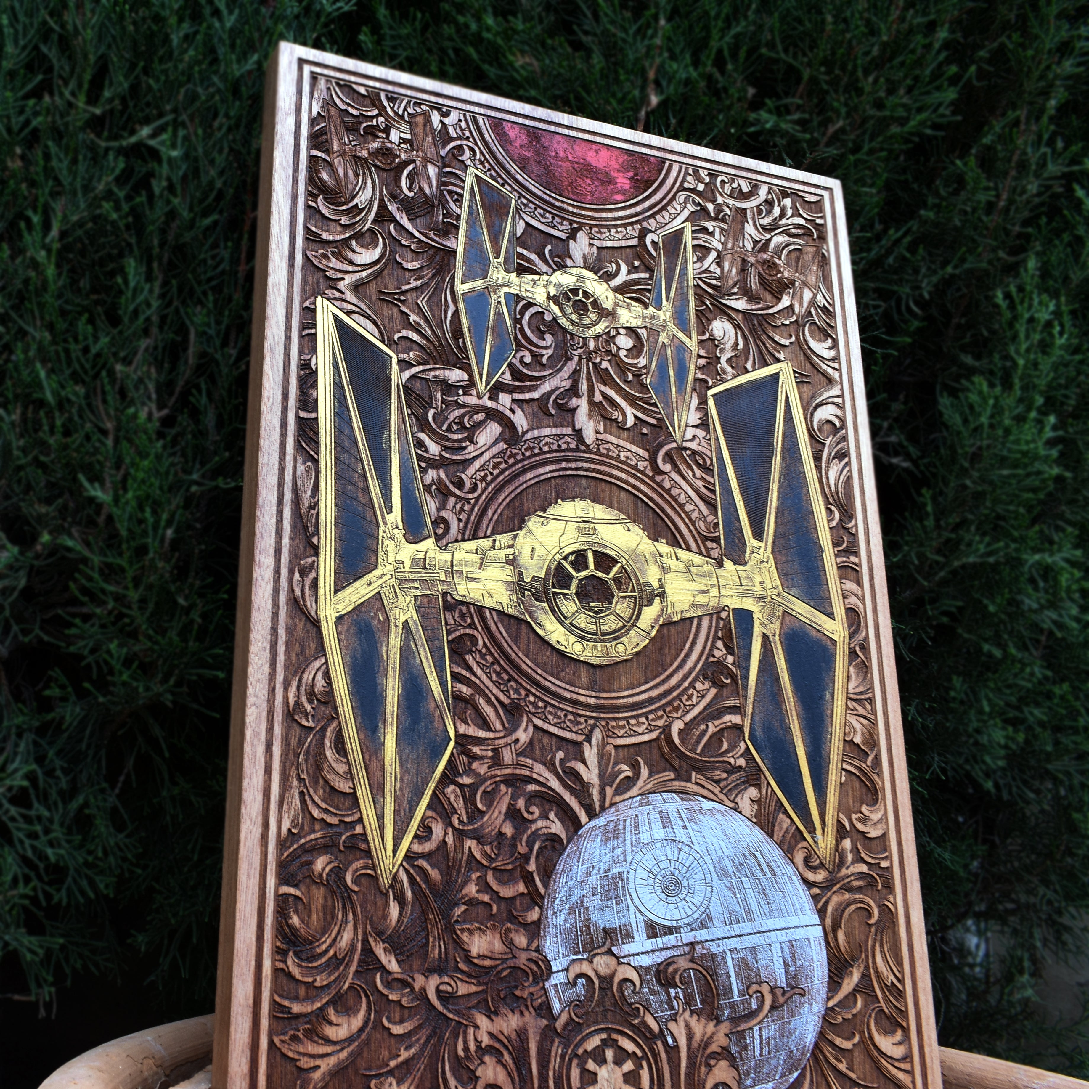 Intergalactic Ship XI Star Wars  - Large Cedar Wood - Hand Painted