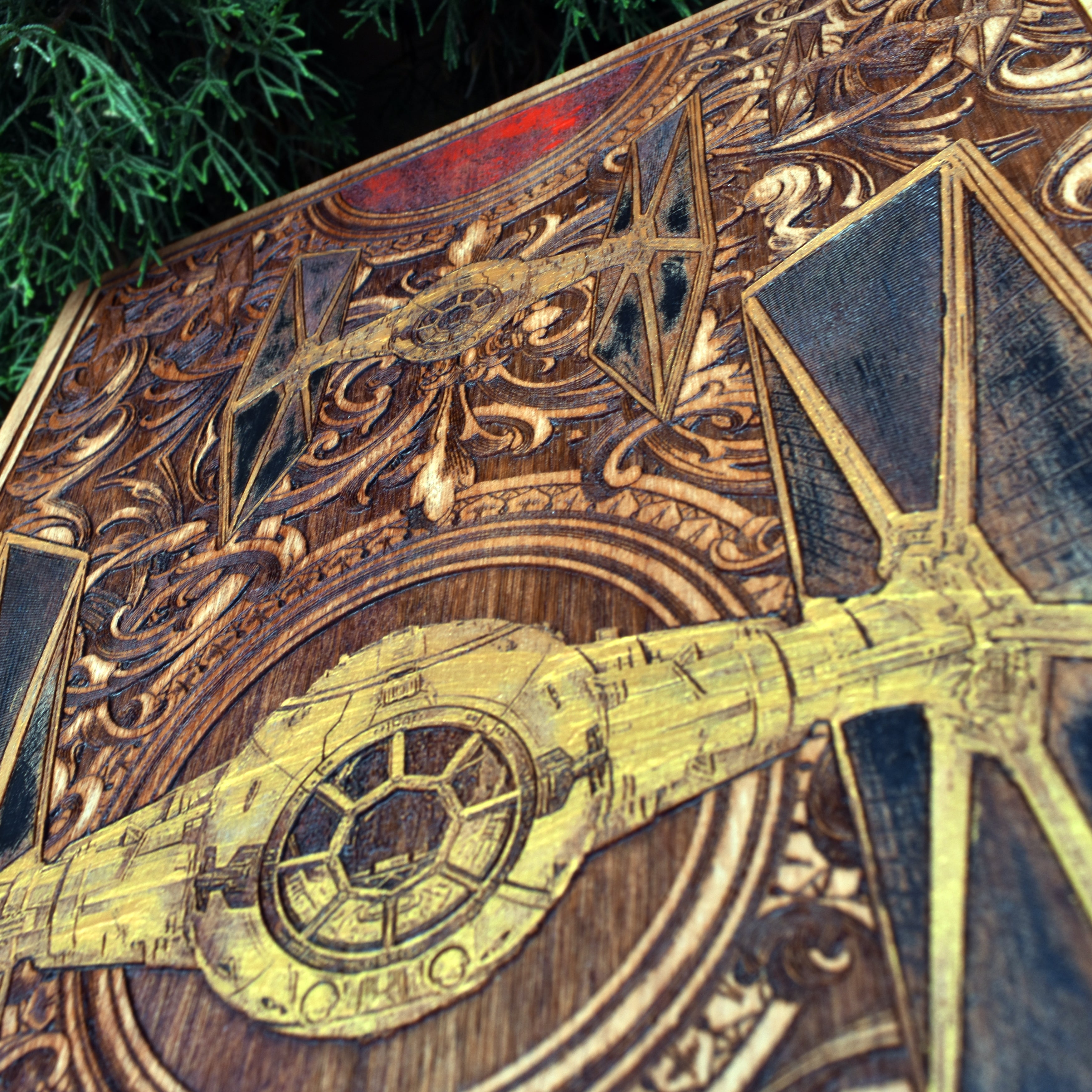 Intergalactic Ship XI - Large Cedar Wood - Hand Painted