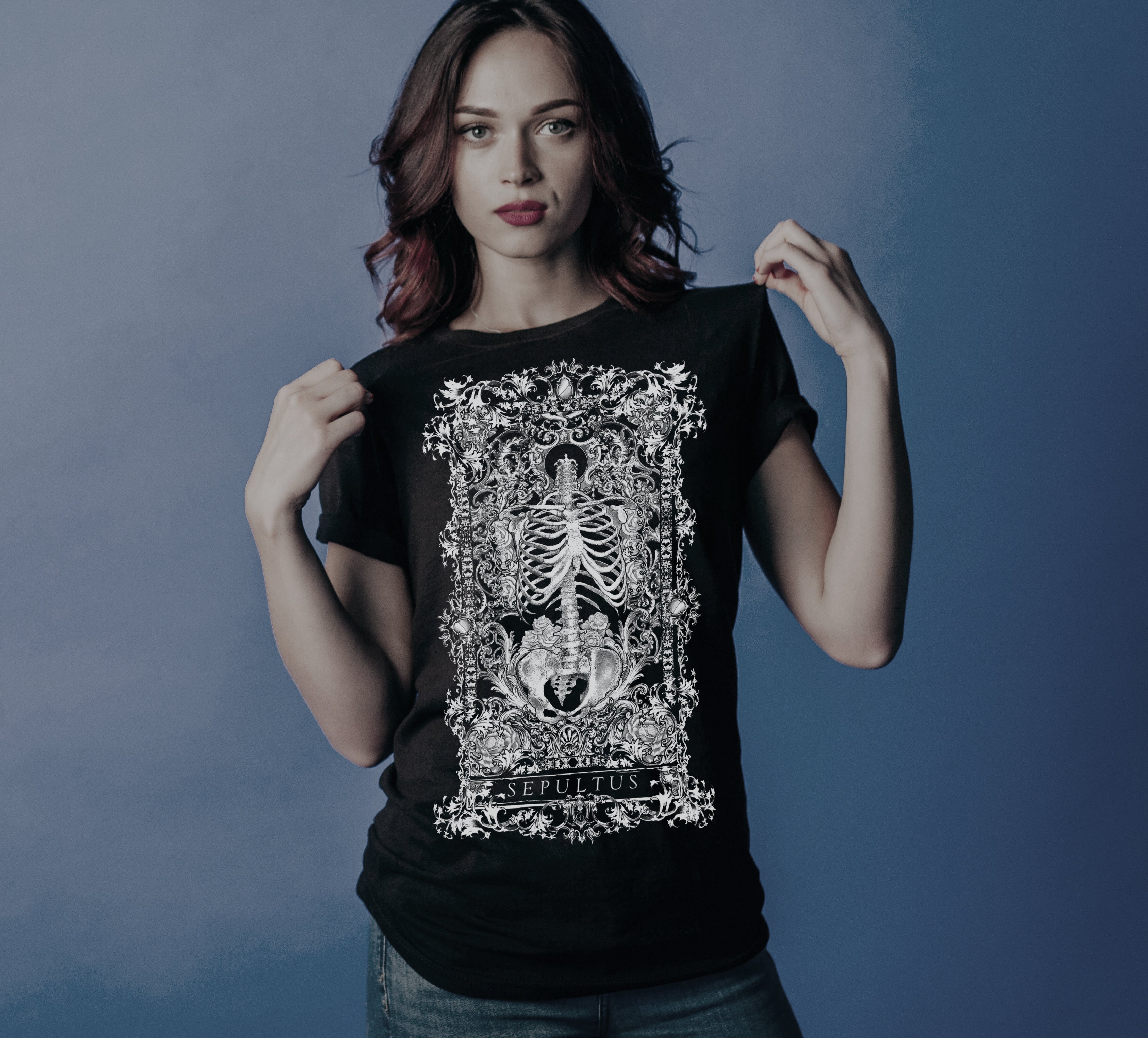 skeleton graphic tee shirt women