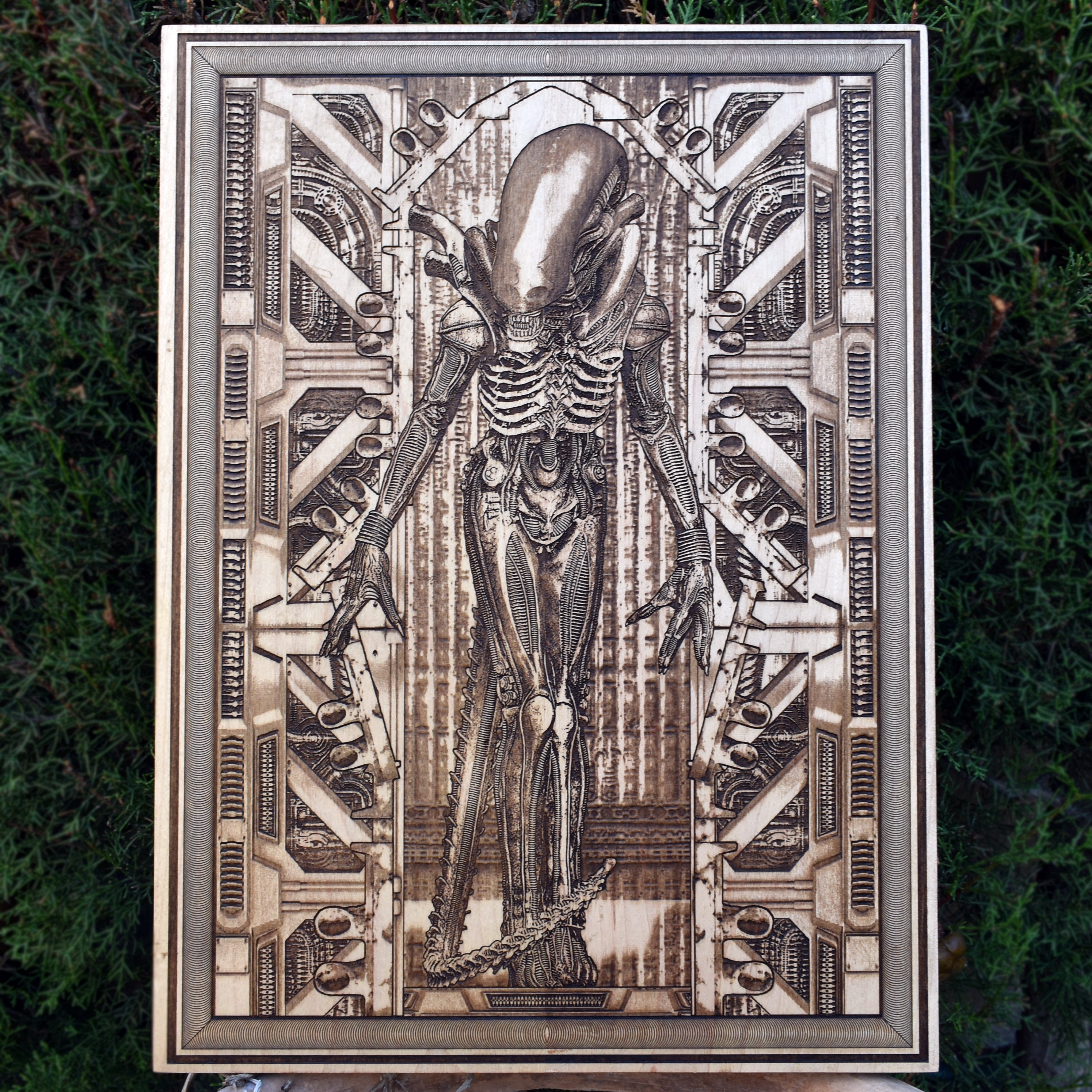 Xenomorph wood wall art inspired by Alien movie horror