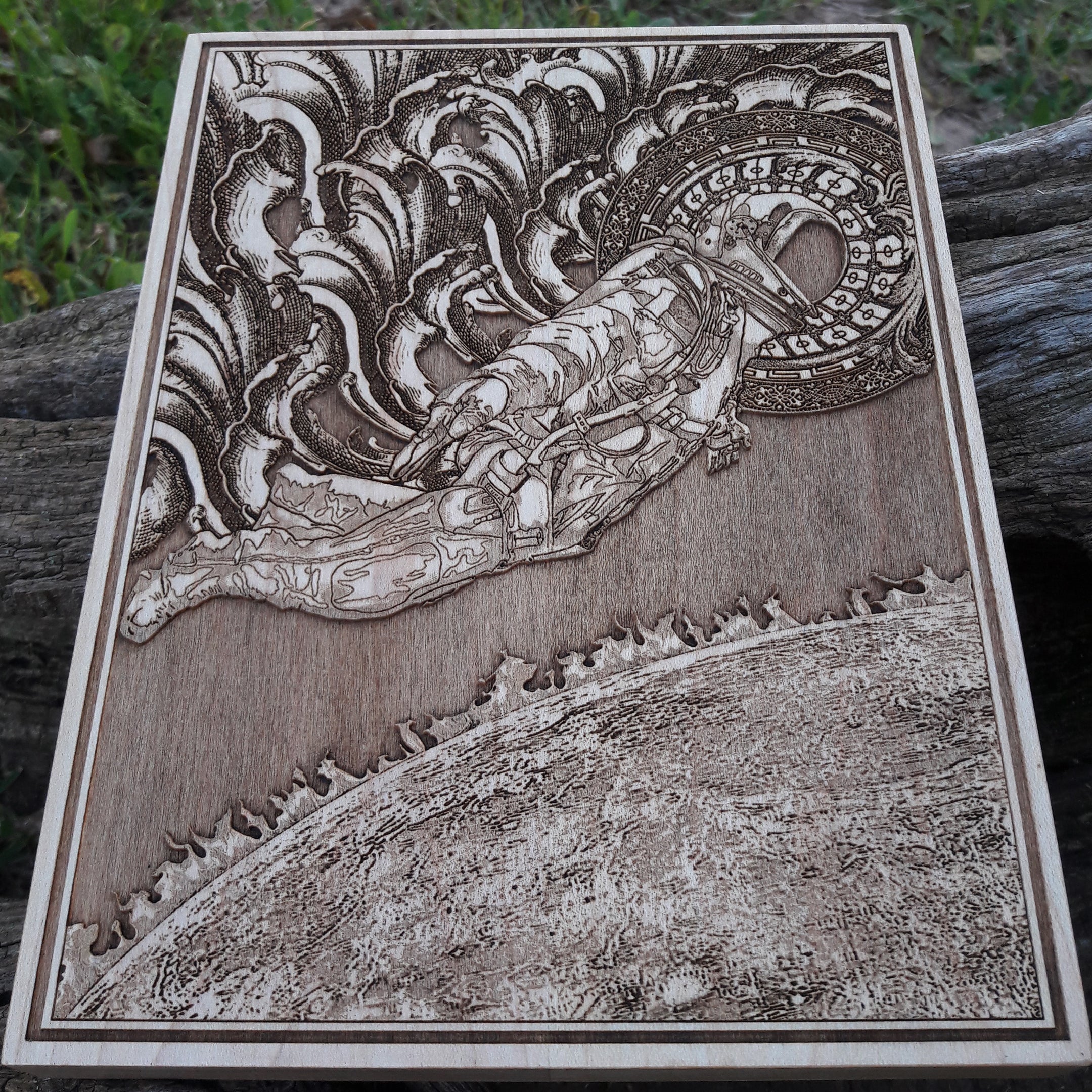 Astronaut in freefall wood engraving – sci-fi space decor