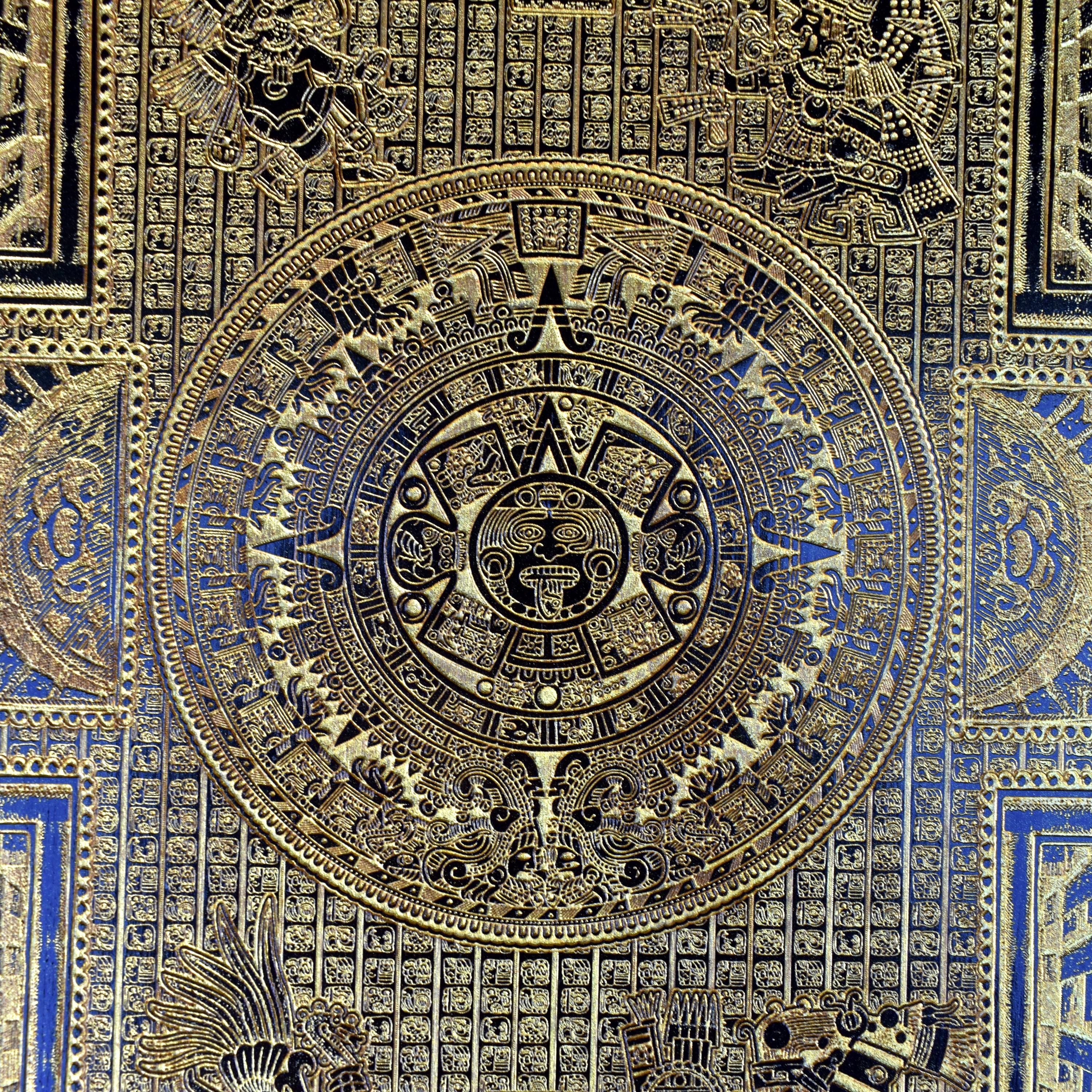 Aztekenkalender Version II, Schwarz lackiert, groß