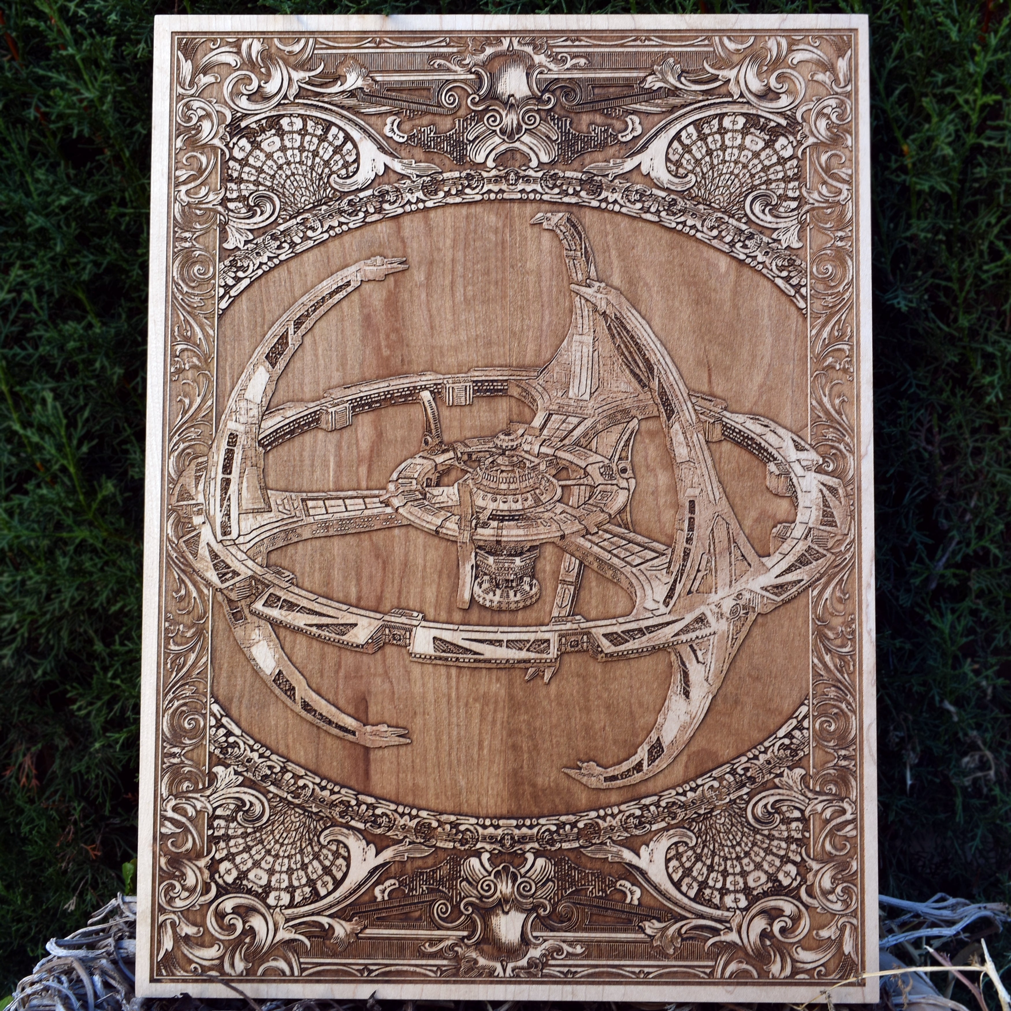Enterprise style starship wood wall art sci-fi themed