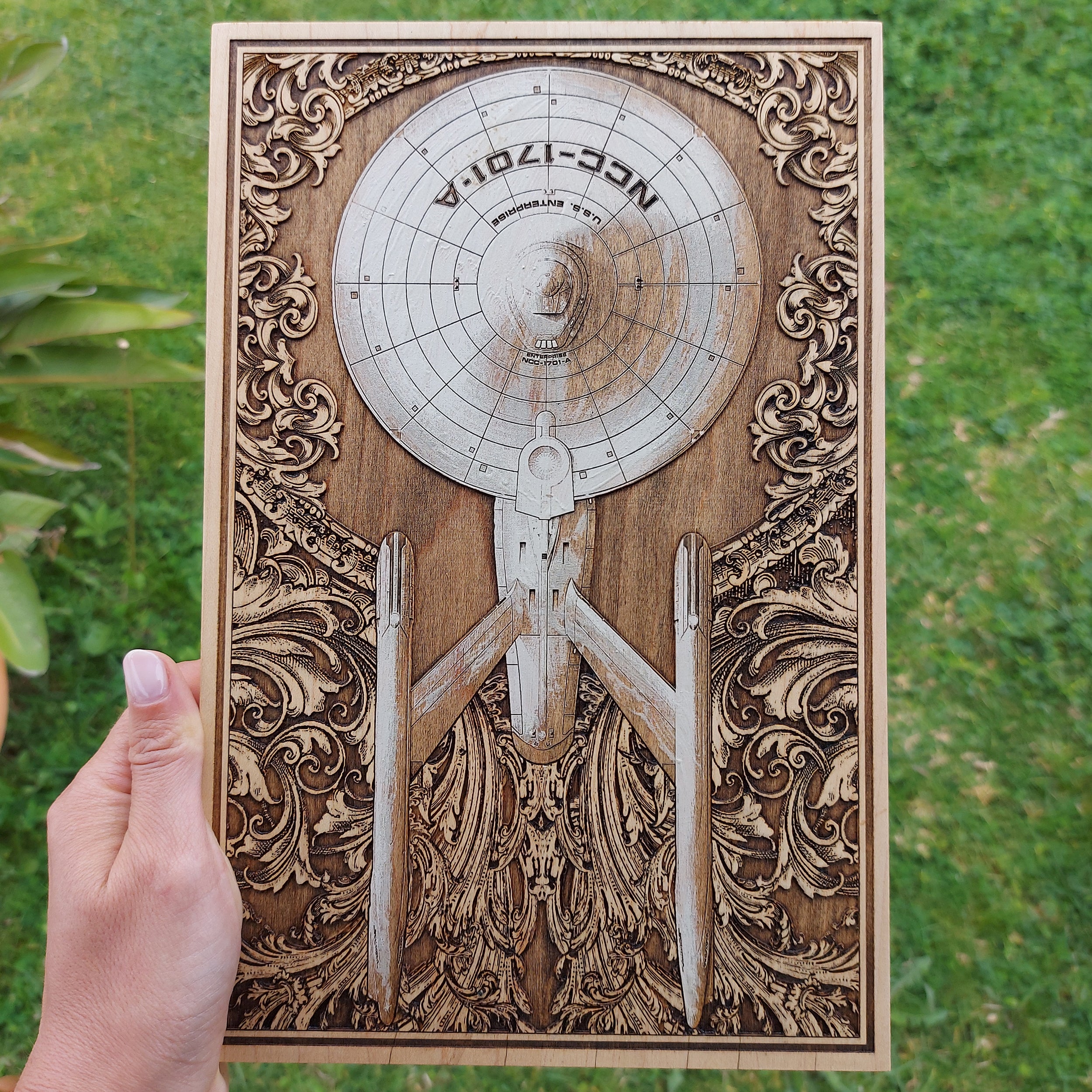 Enterprise NCC-1701A wall art in anatomical cutaway style, sci-fi gift idea.