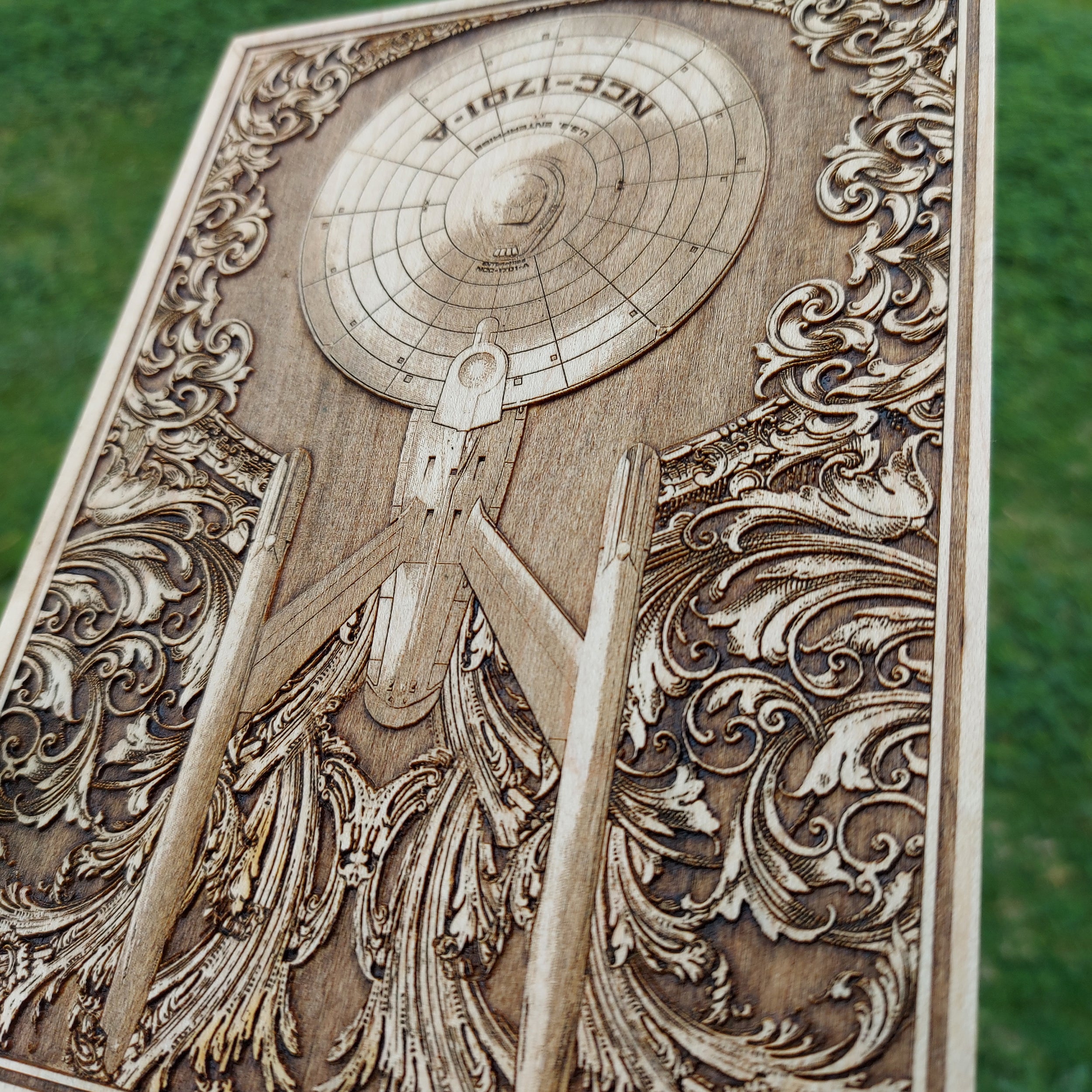 Starship Enterprise geeky gift – unique wood wall decor for space lovers.
