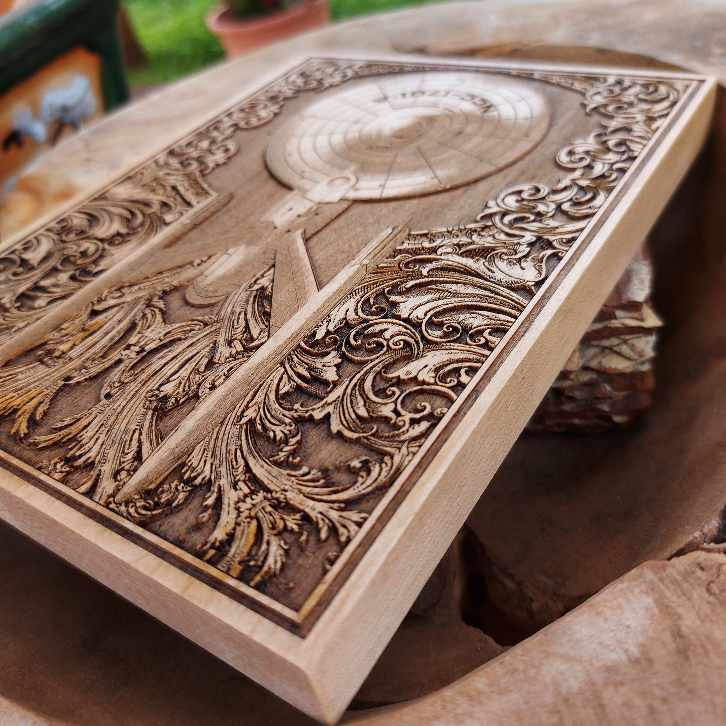 Engraved spaceship wall art – wooden artwork inspired by sci-fi adventures.