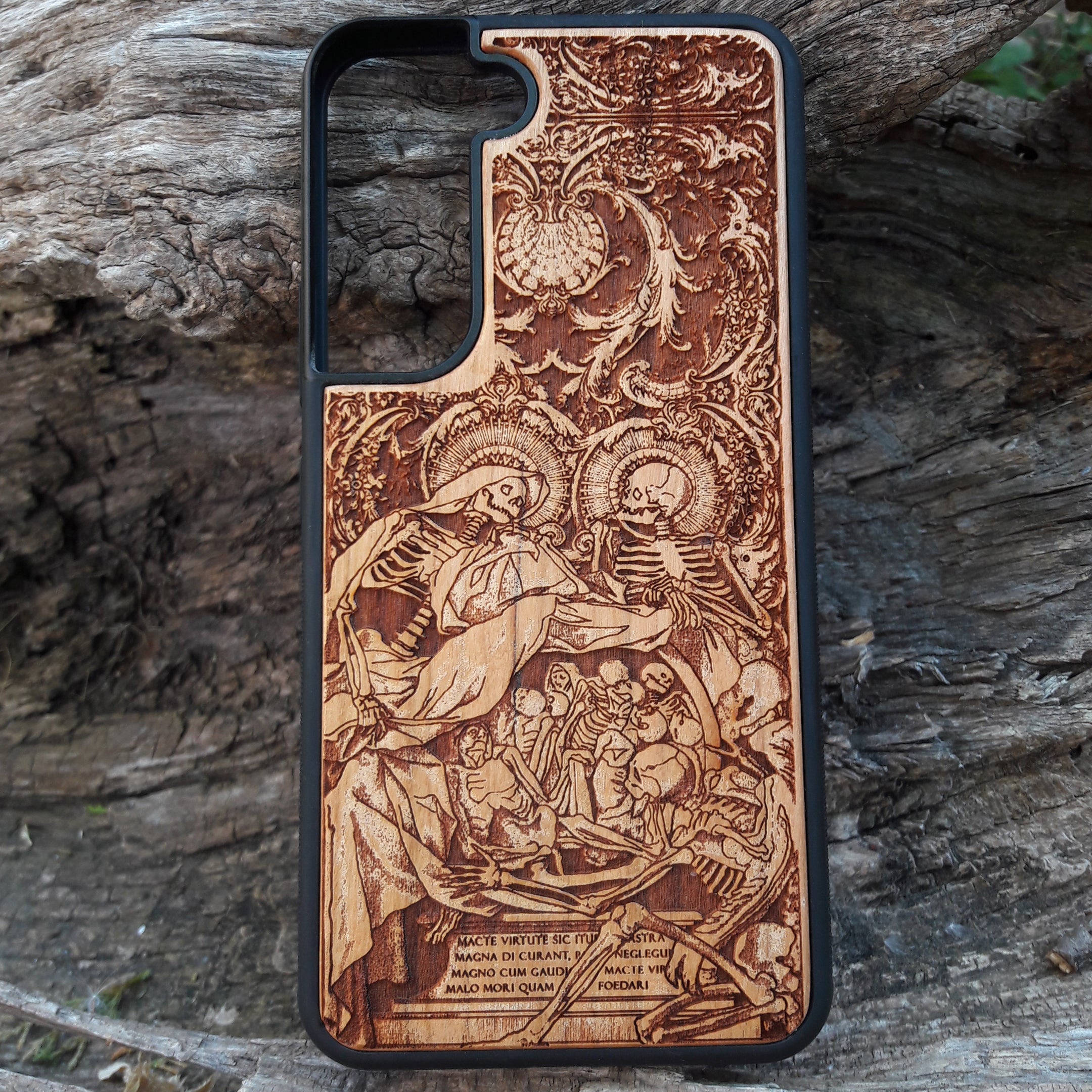 Horror wood phone case, hand-painted and laser engraved design