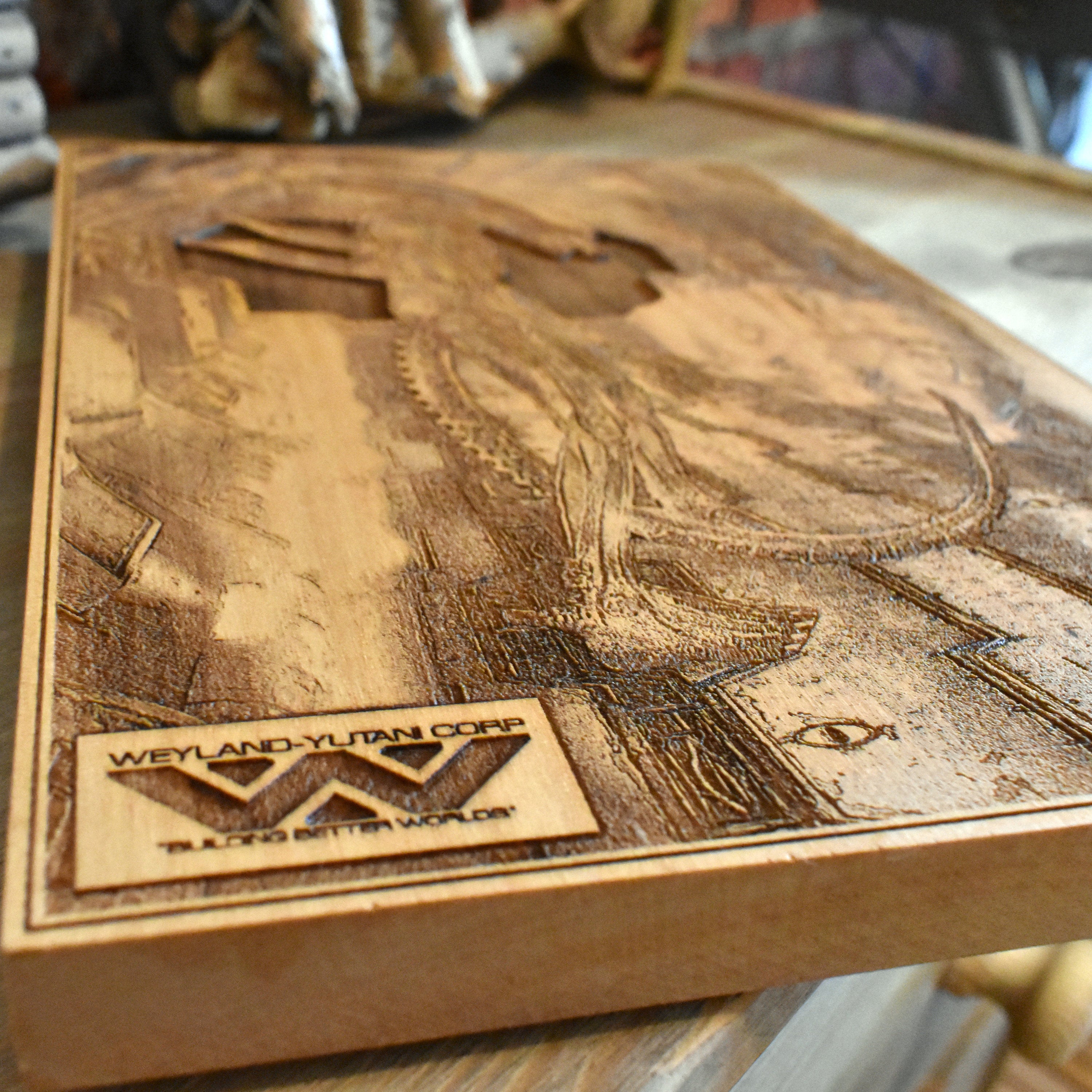 Dark sci-fi horror wall art featuring laser-etched Alien Xenomorph.
