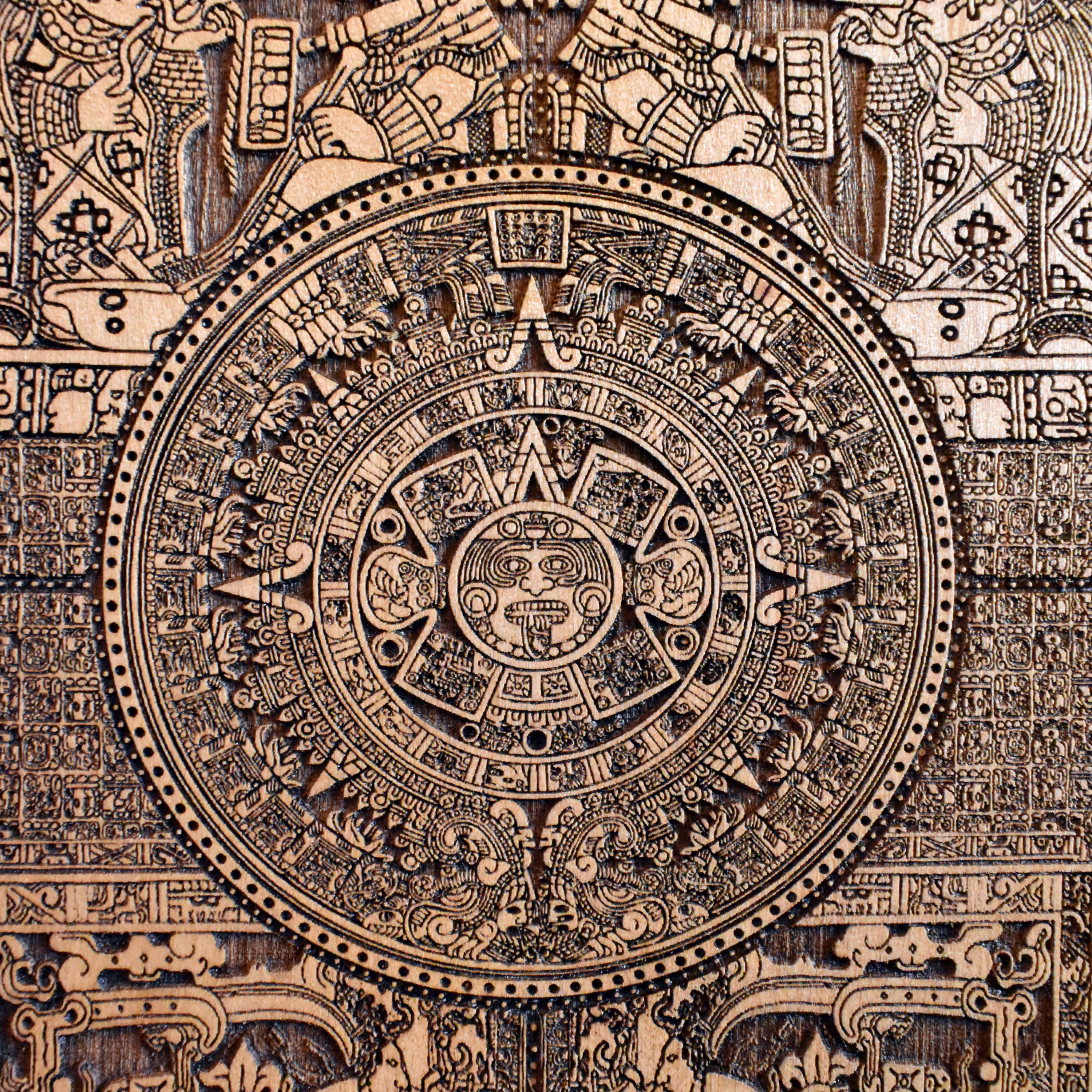Framed Aztec Calendar Engraved Wood Art – Unique Home Decor
