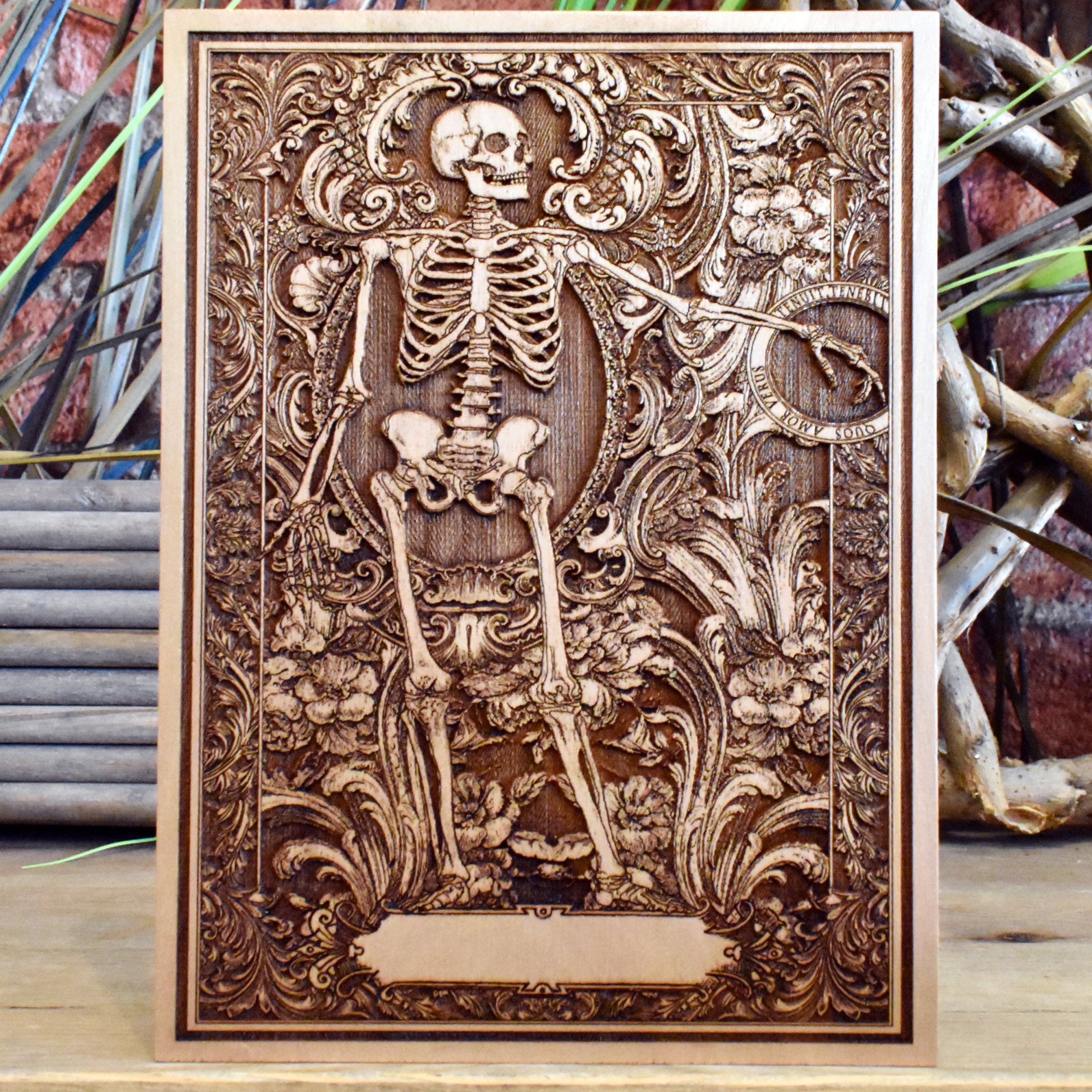 Halloween gift for couples – custom engraved skeleton couple wood plaqu
