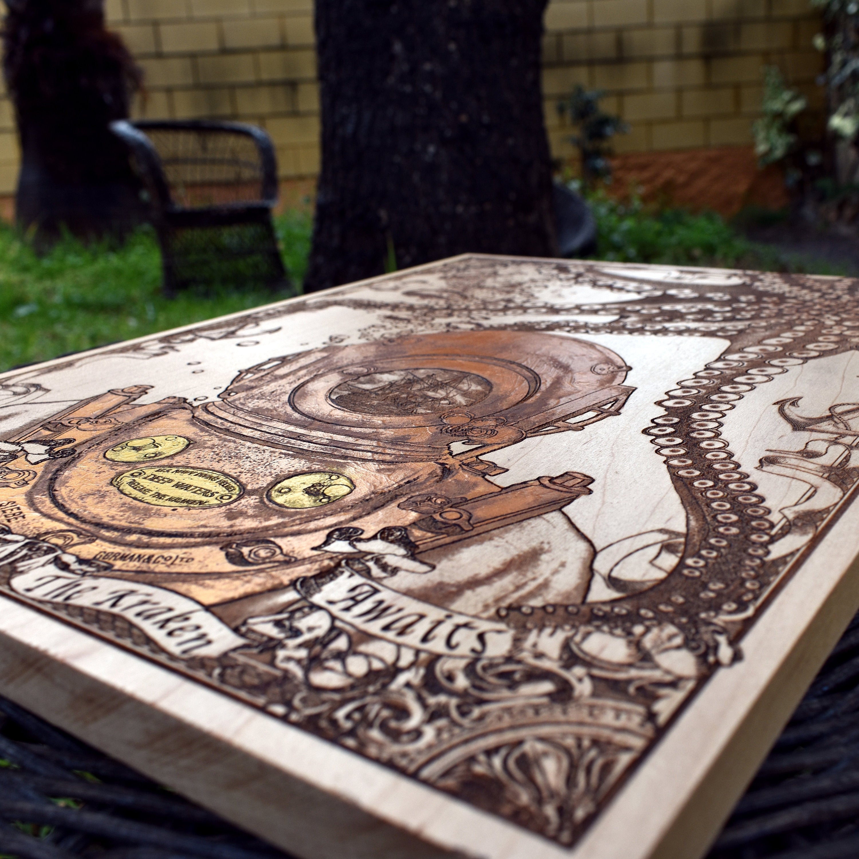 Handcrafted nautical kraken helmet art for pirate and ocean lovers