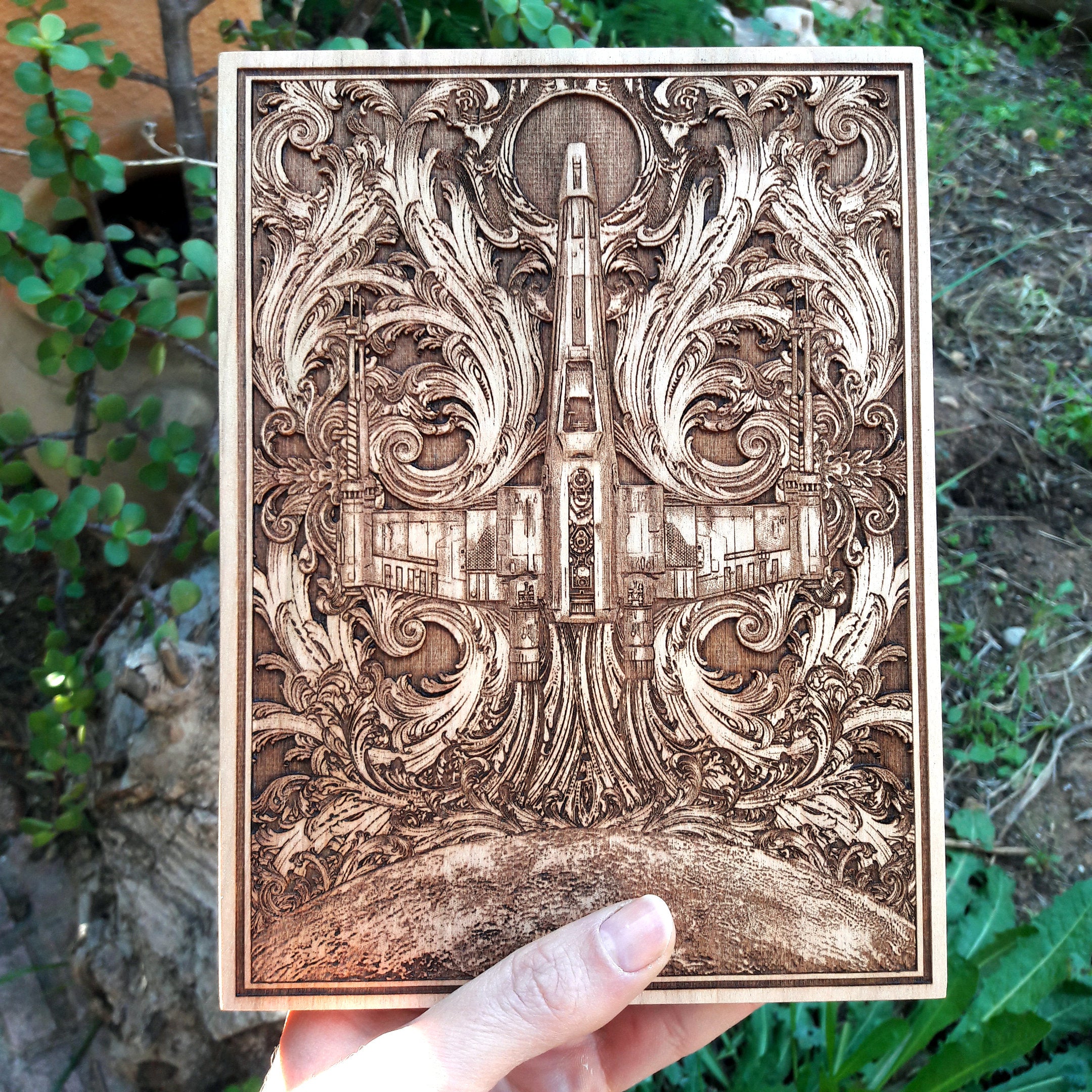 Handmade wooden artwork 'nan' – wood gift for 5 year anniversary, wedding present, gift for him or her, romantic handcrafted decor