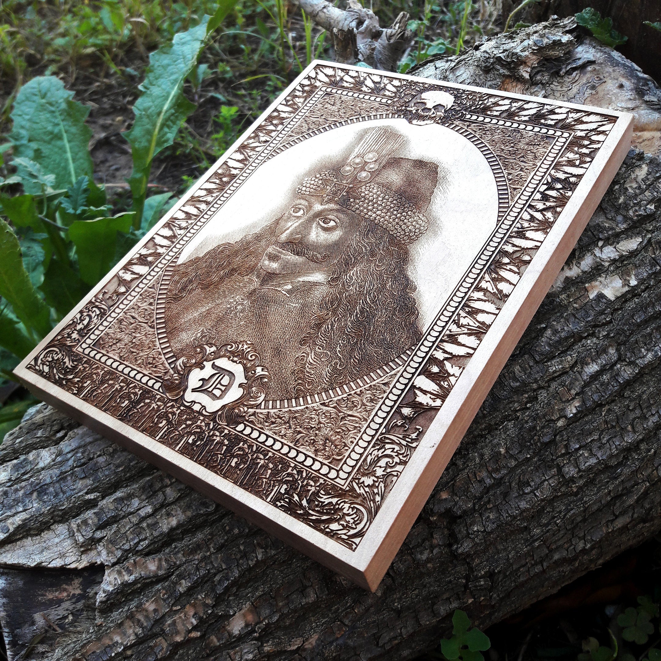 Wood engraving of Dracula Vlad the Impaler – perfect for haunted decor.