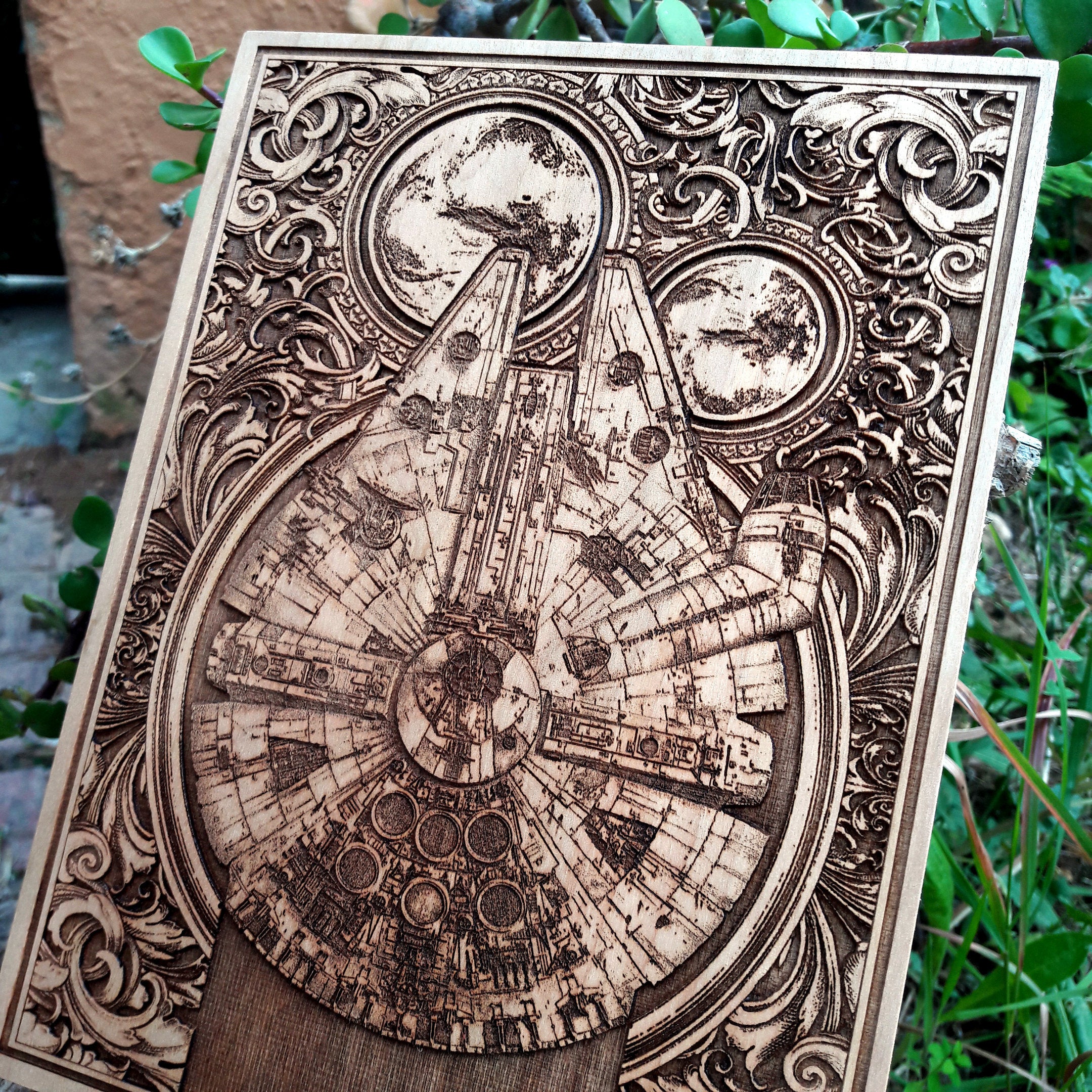 Handcrafted wood art – perfect Star Wars-themed 5-year anniversary gift.