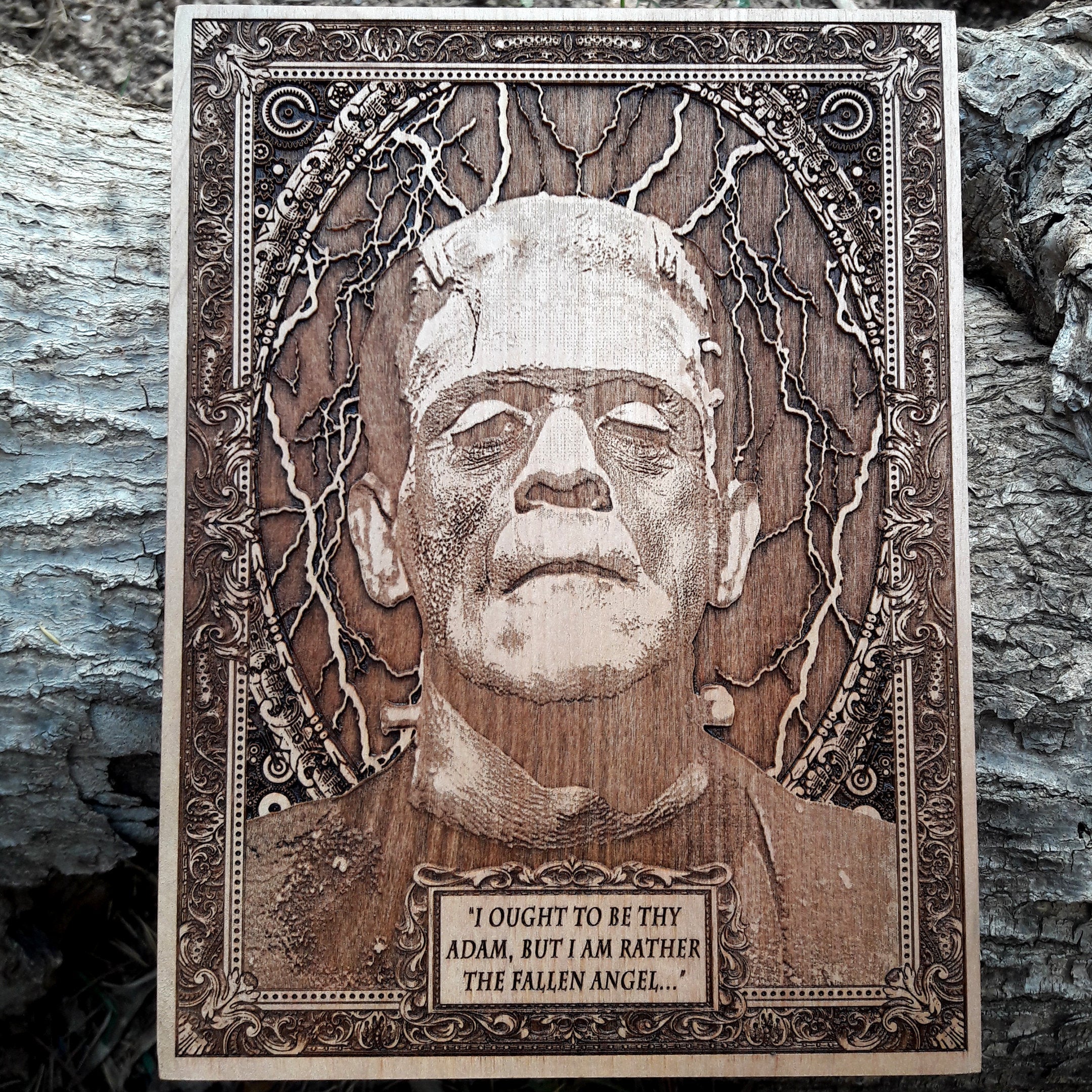 Frankenstein Monster Lugosi wood engraving – classic horror wall art.