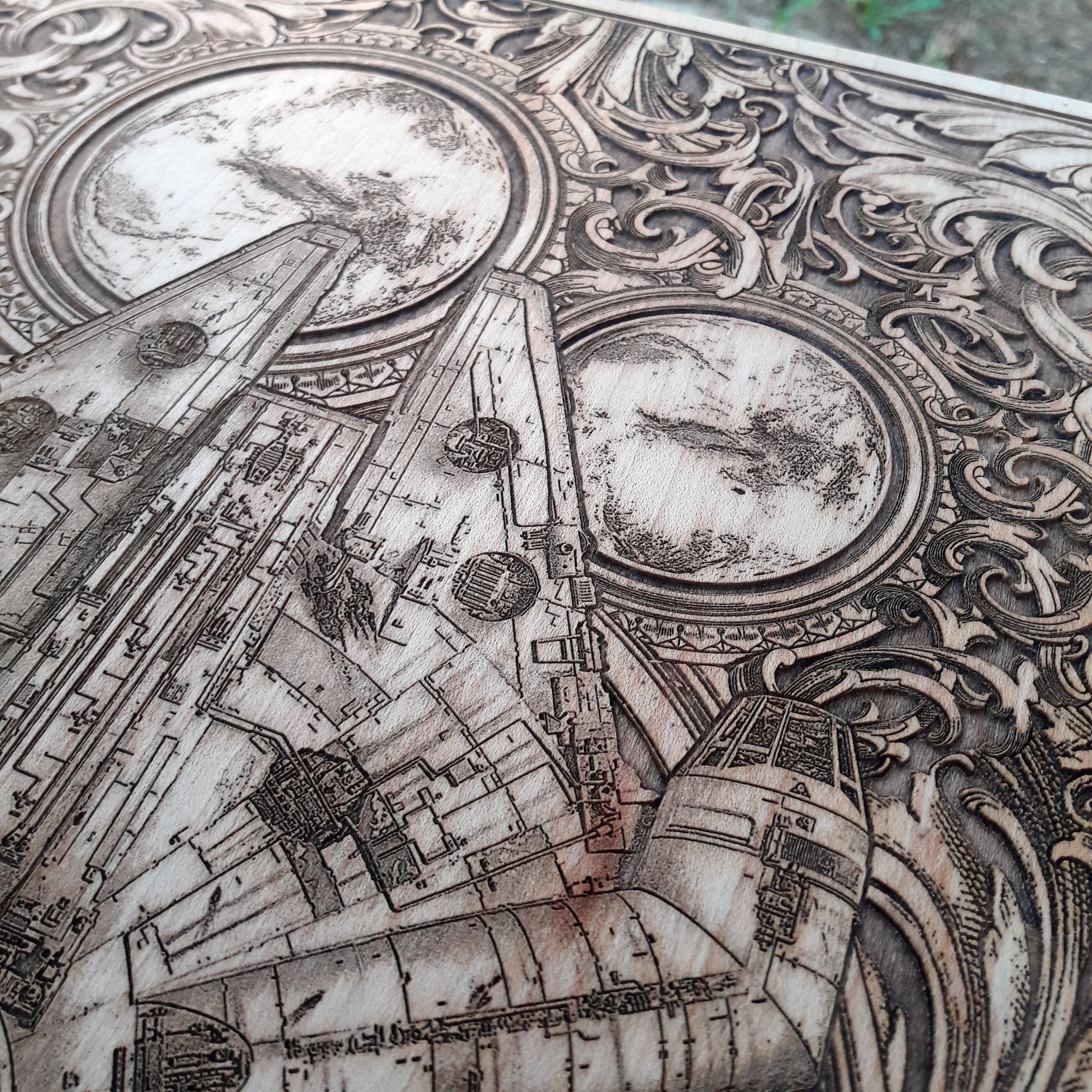 Millennium Falcon laser engraved on wood wall decor