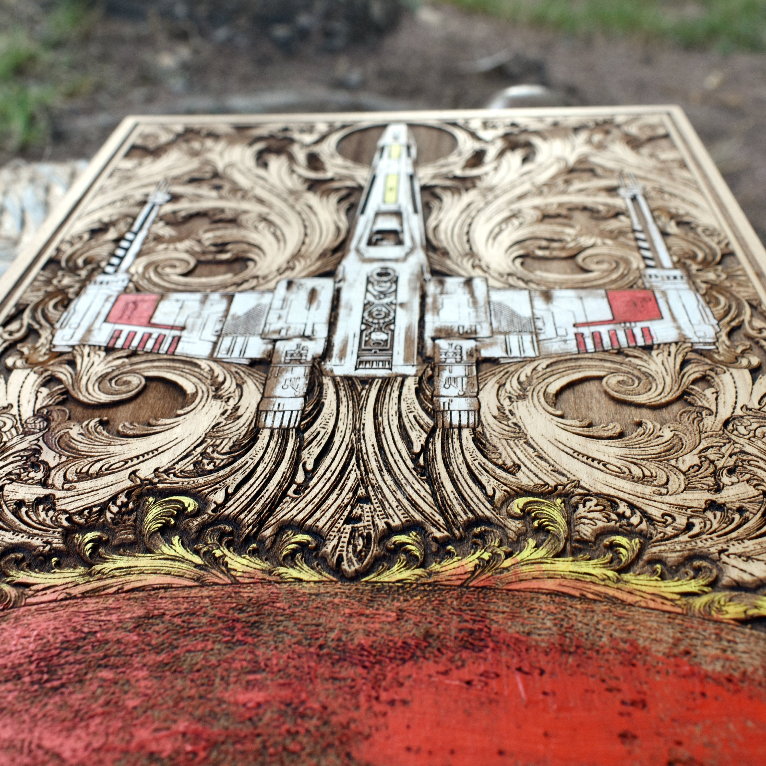 Unique X-Wing wooden wall decor – sci-fi art for home or office.