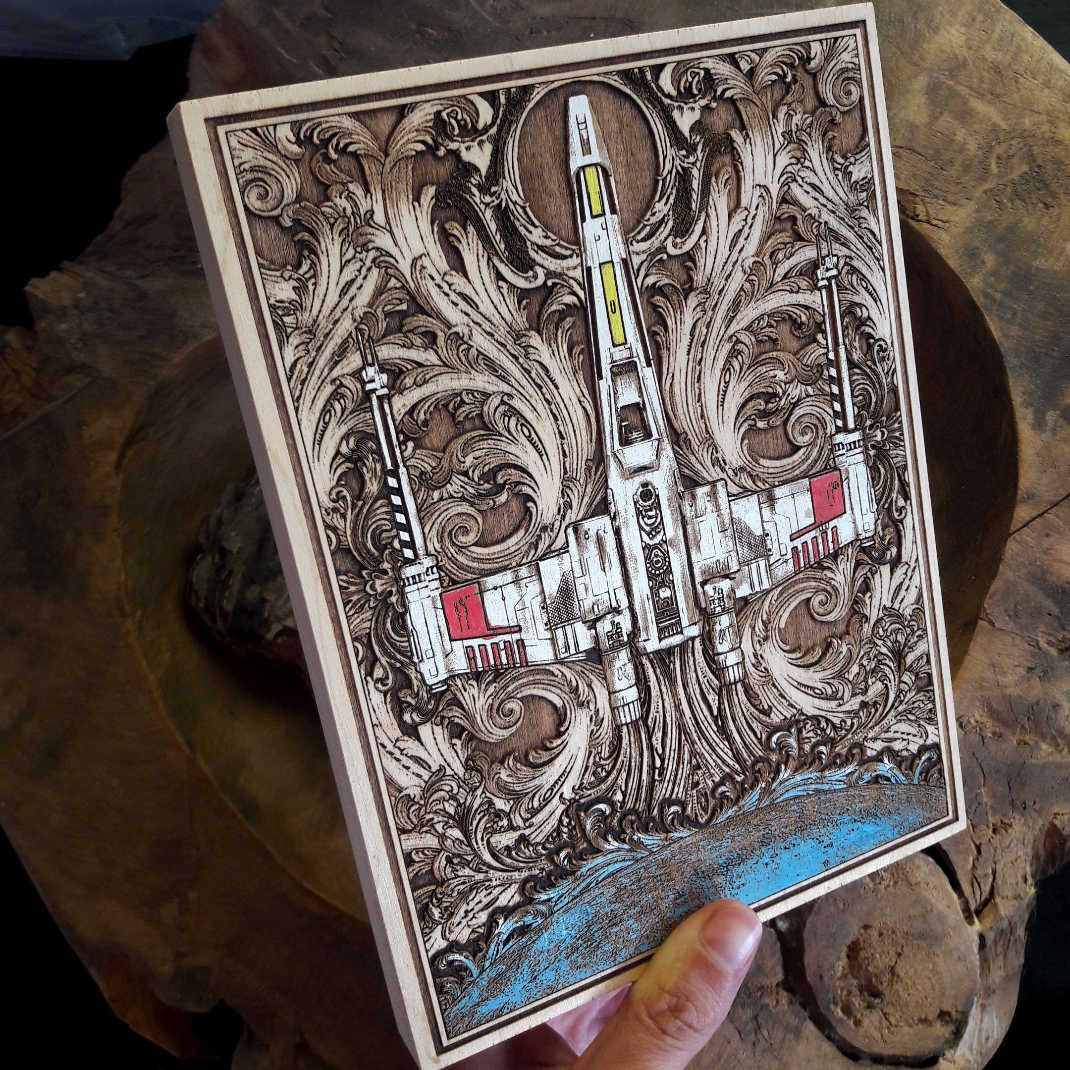X-Wing ship Star Wars wall art in wood, perfect anniversary gift