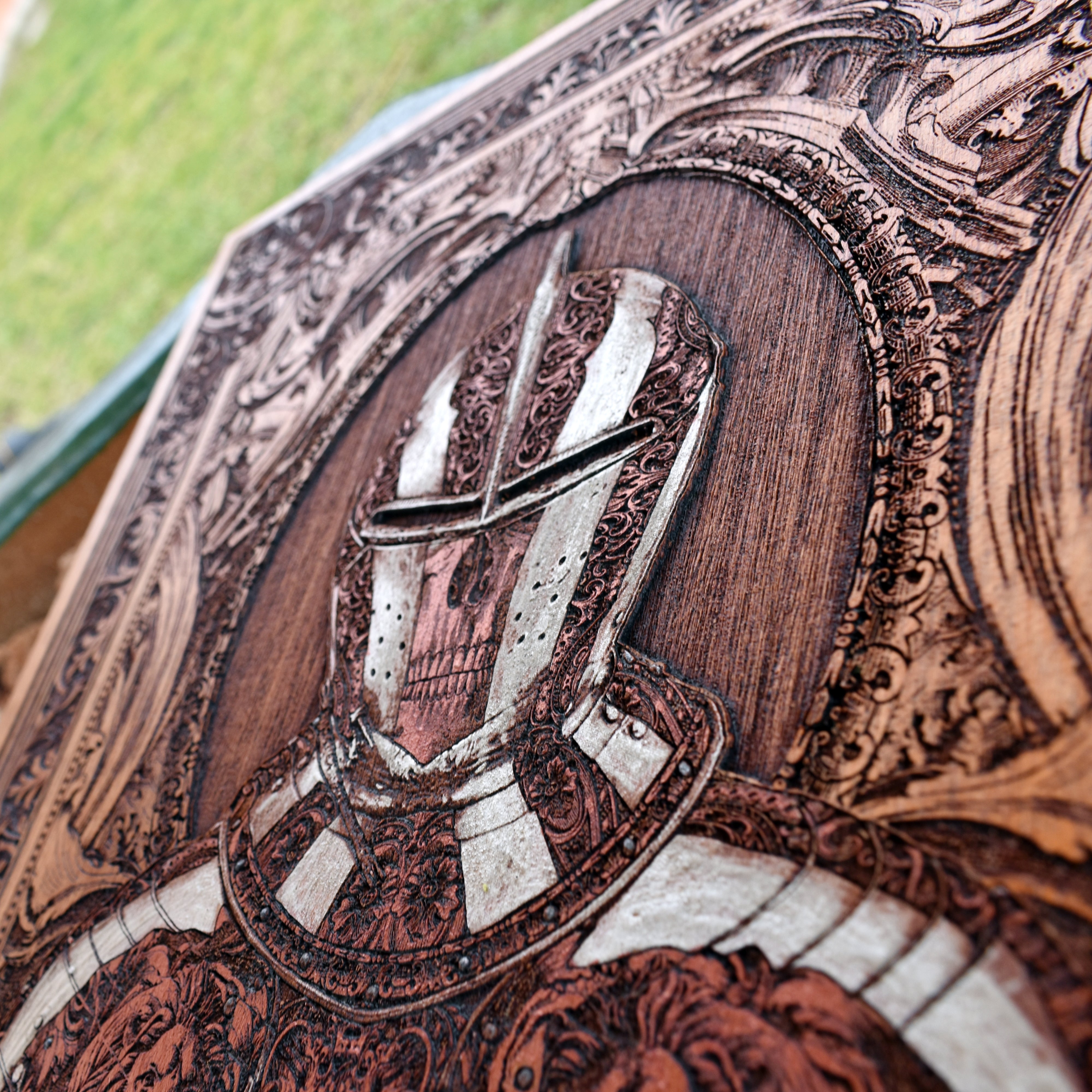 Medieval knight engraving on wood, perfect gothic wedding gift.
