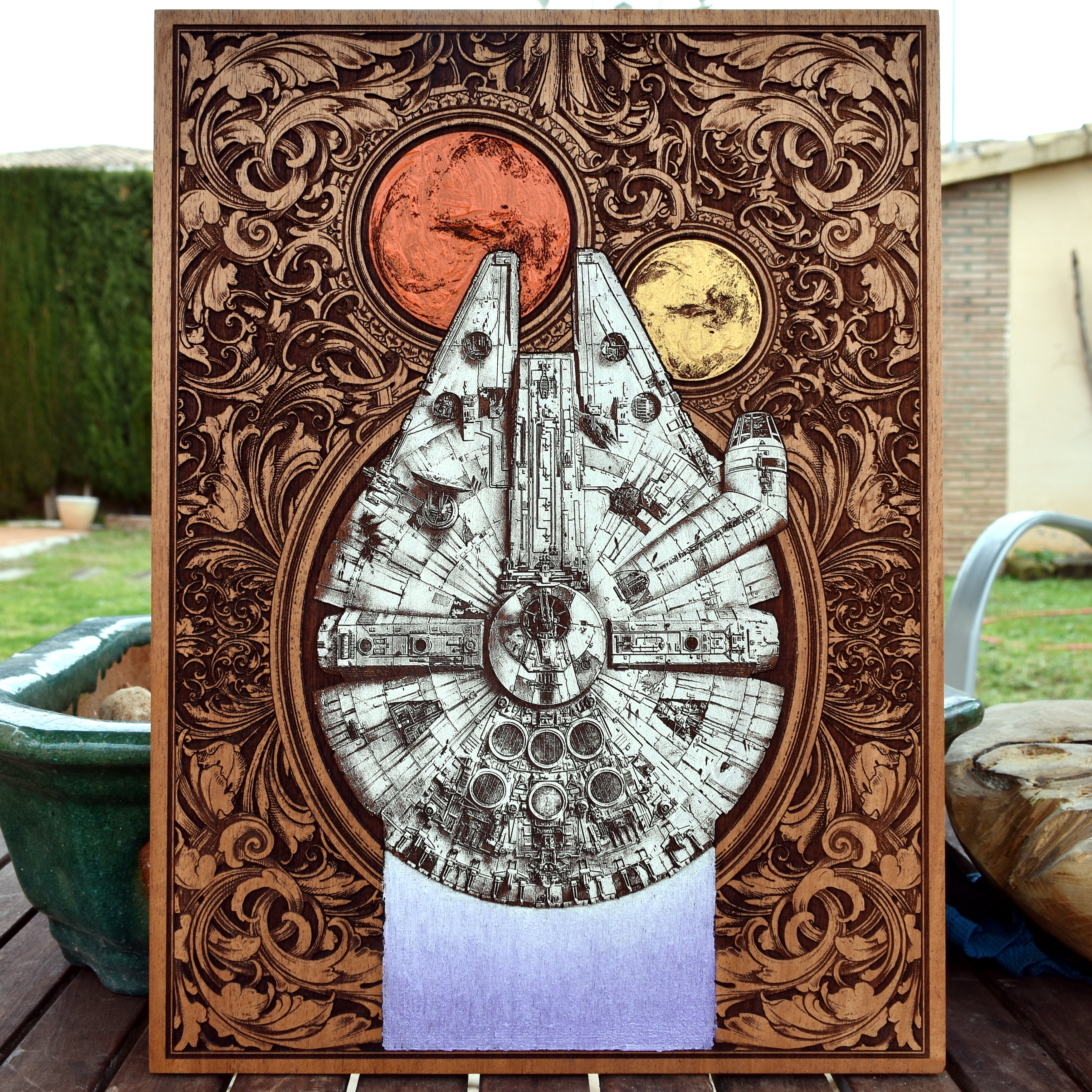 Intergalactic Ship II Star Wars - Large Cedar Wood - Hand Painted