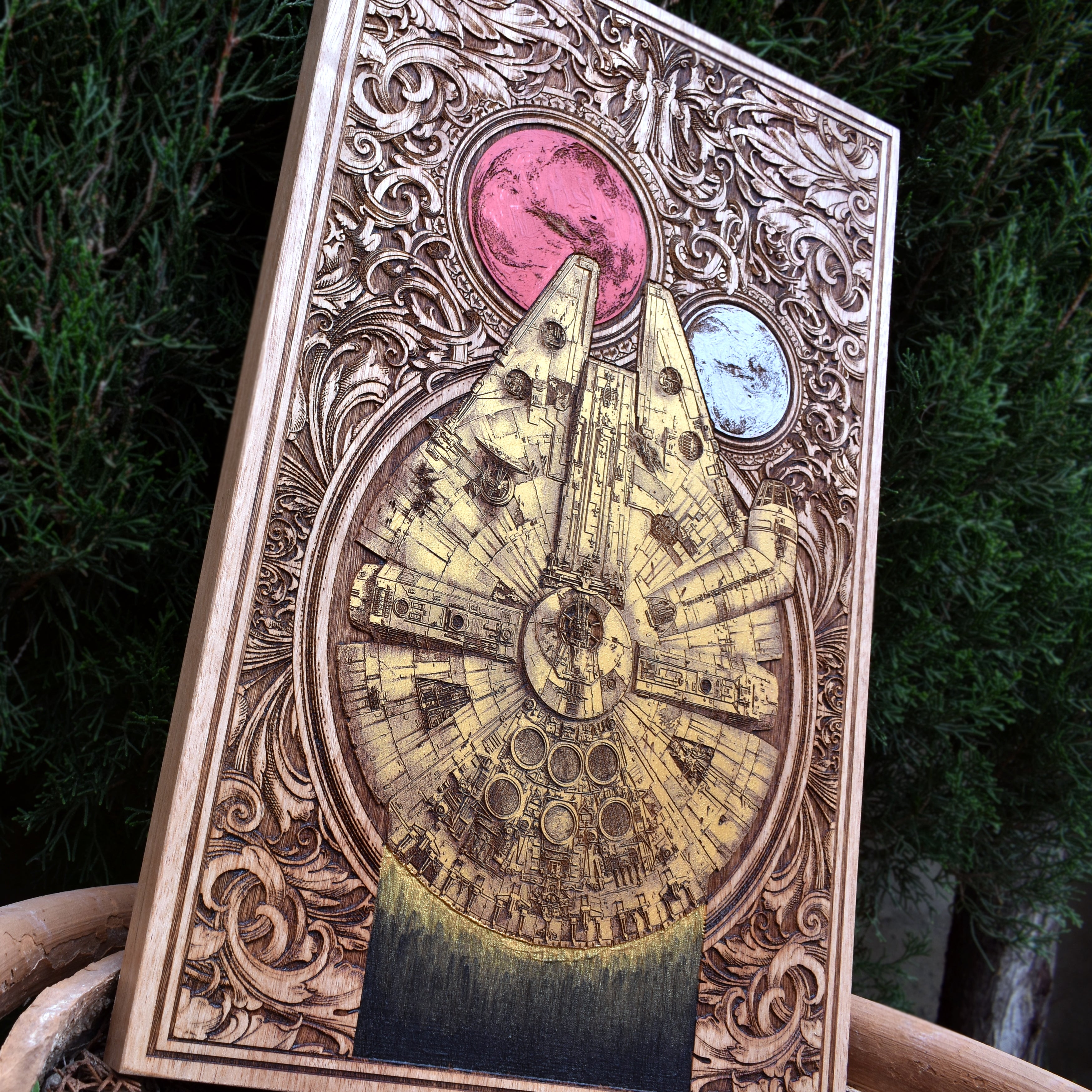 Intergalactic Ship IX Star Wars  - Large Cedar Wood - Hand Painted