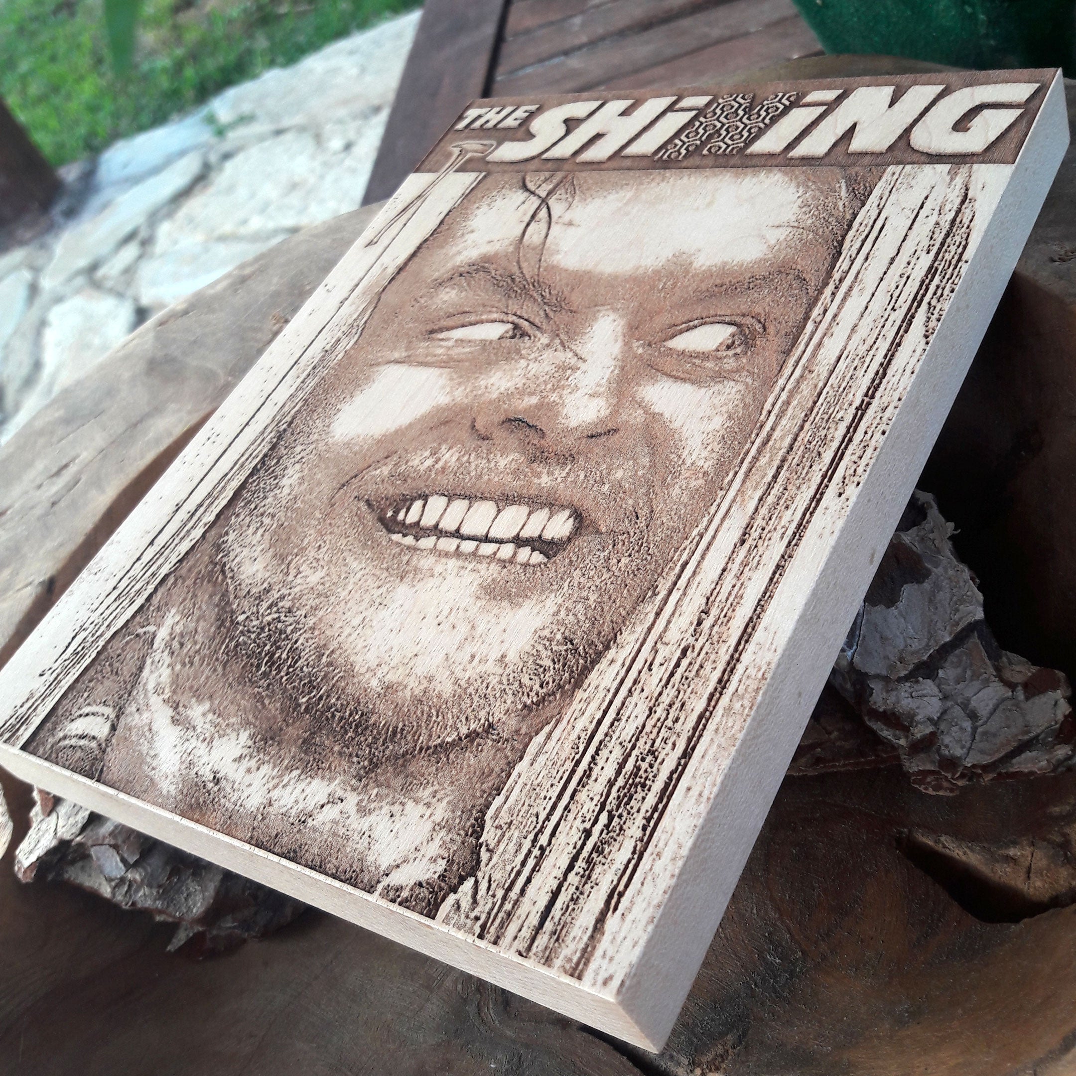 Vintage horror movie decor – The Shining engraved wood art piece