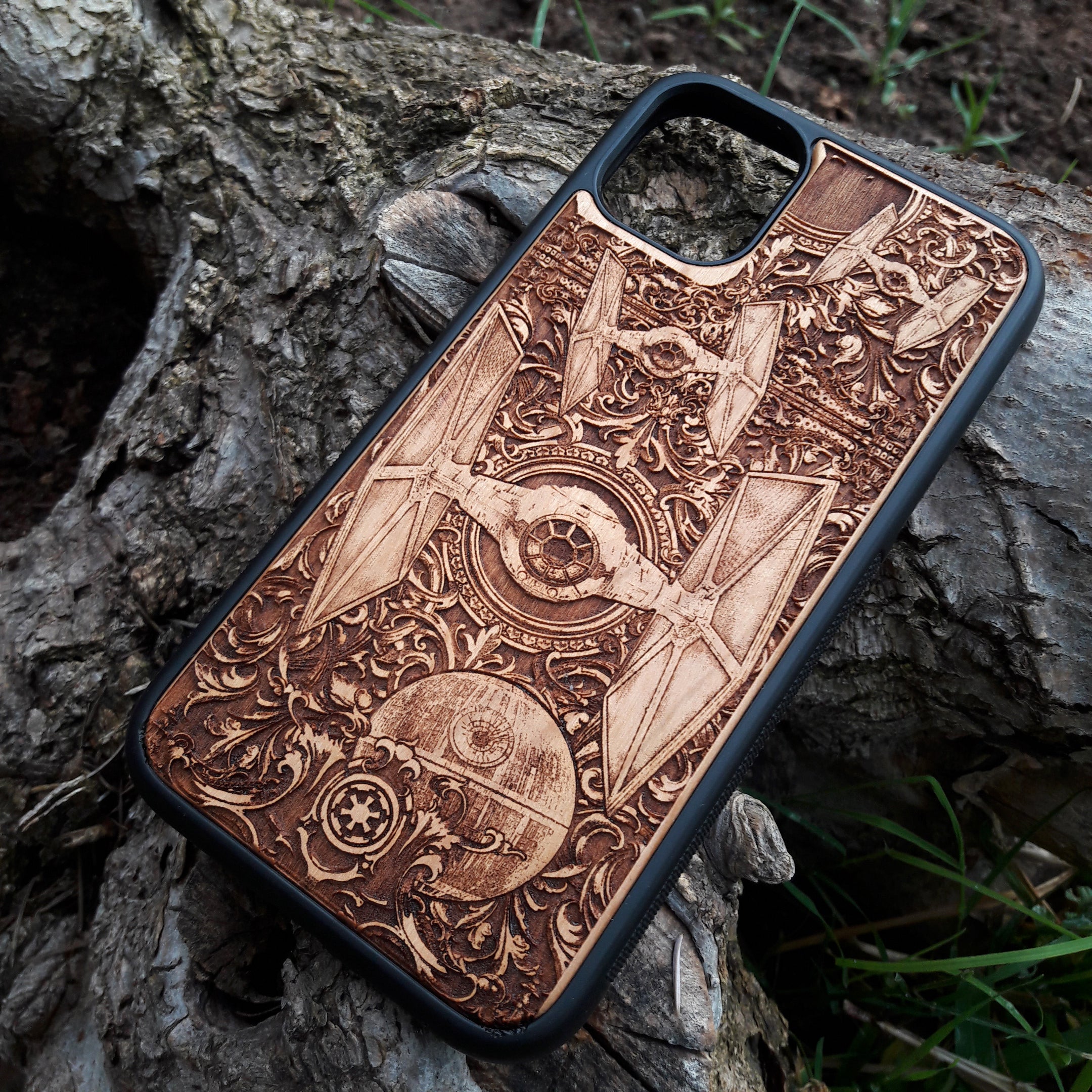 Laser engraved Star Wars Tie Fighter phone case for iPhone & Galaxy models