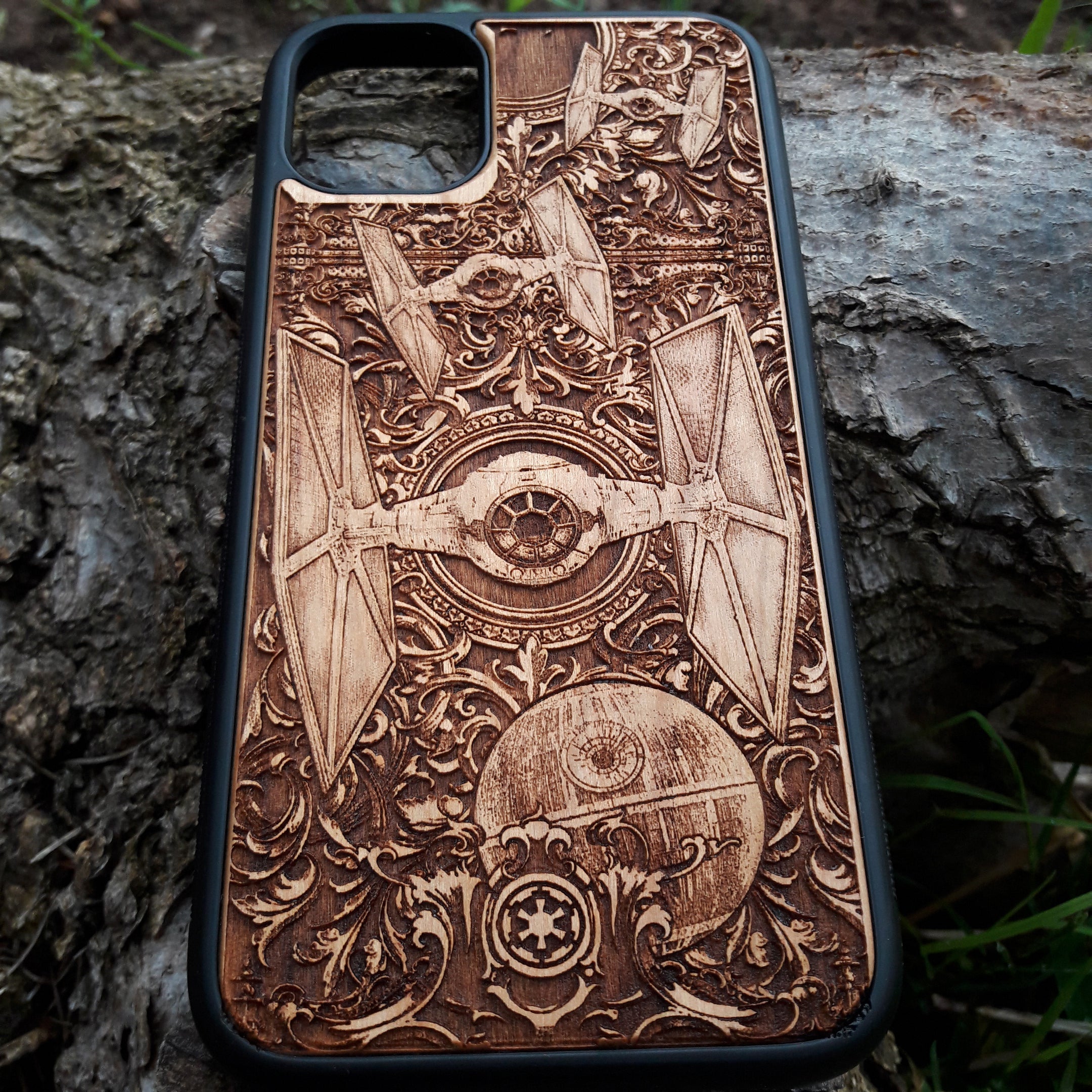 Laser engraved Star Wars Tie Fighter phone case for iPhone & Galaxy models