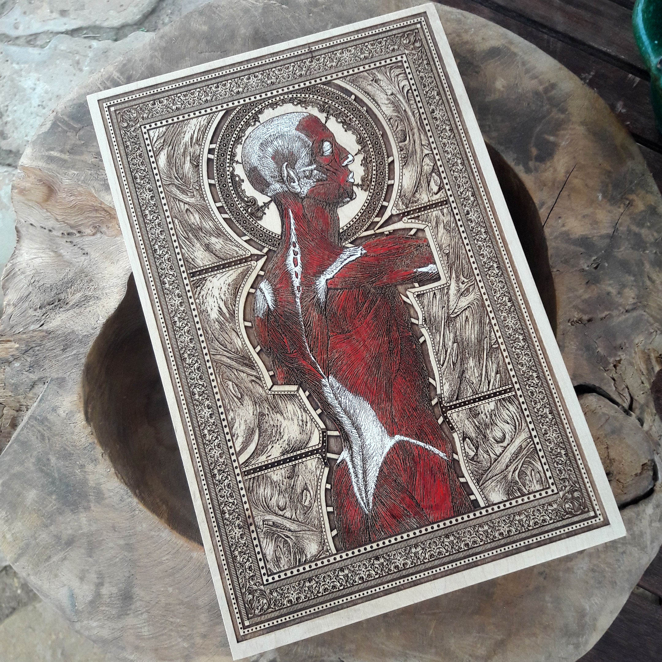 Personalized med school graduation gift featuring anatomical wood artwork.