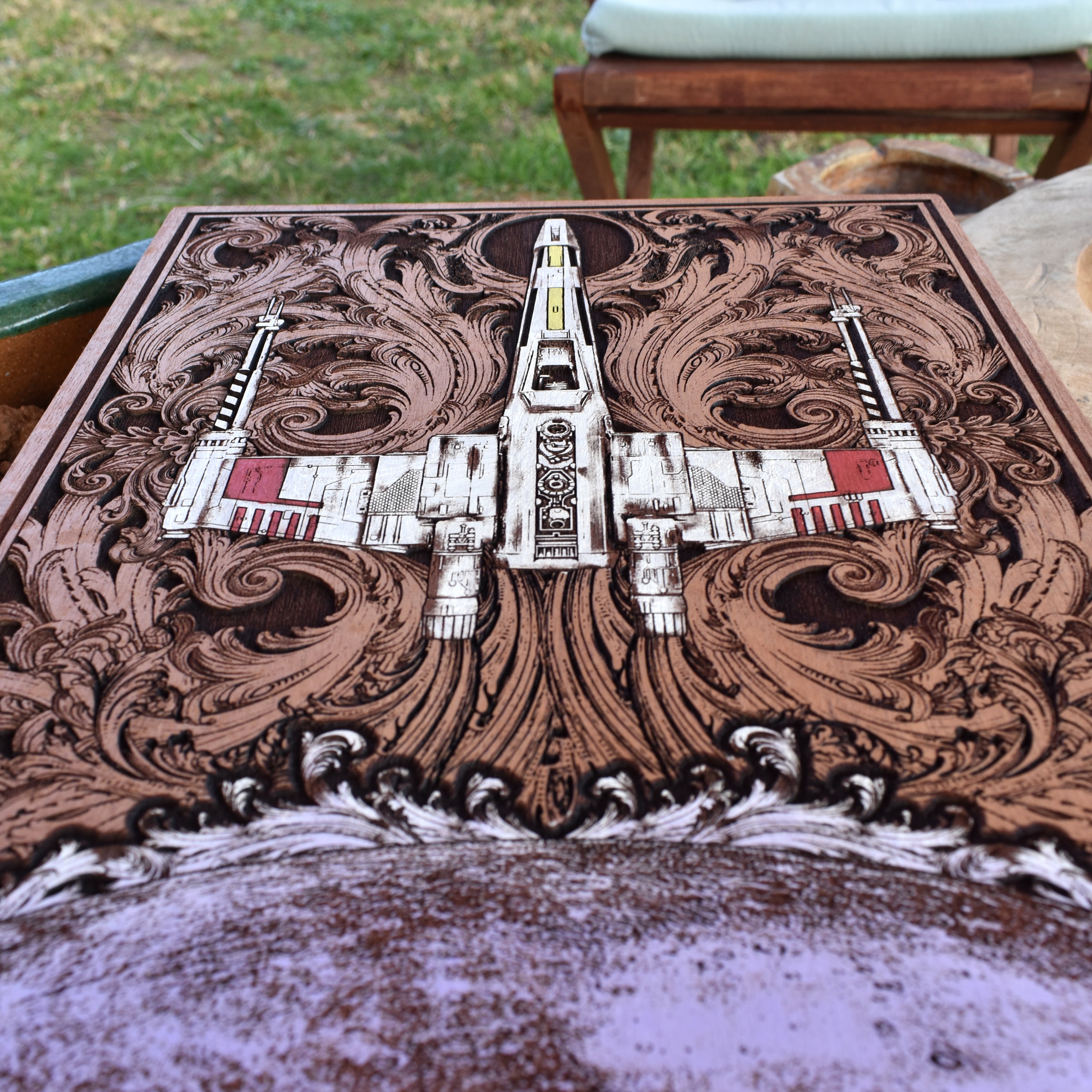 Intergalactic Ship VIII Star Wars - Large Cedar Wood - Hand Painted