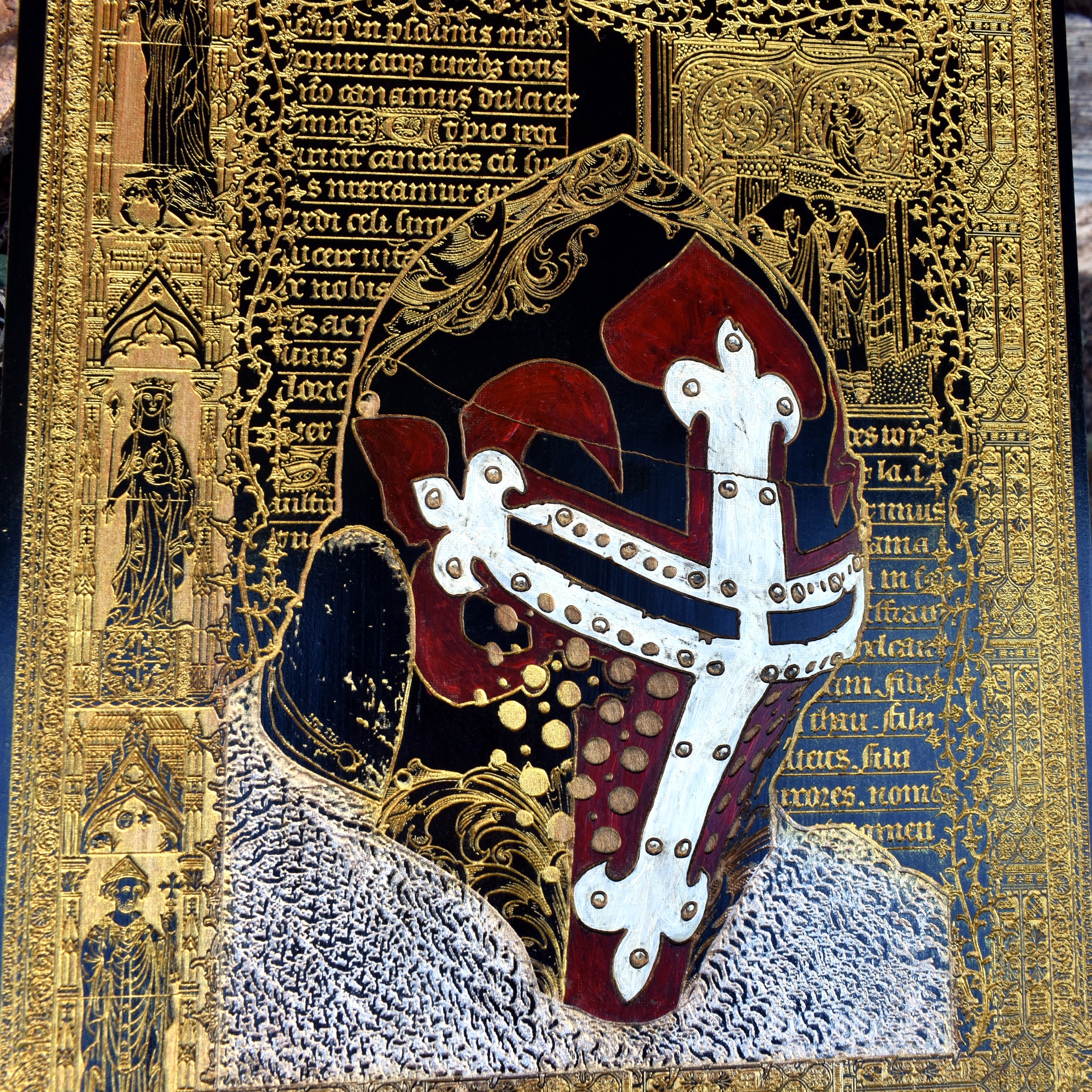 Handcrafted medieval knight in full armour engraved on natural wood, featuring detailed Gothic plate armour, sword, and historic European craftsmanship by Engravers Dungeon.