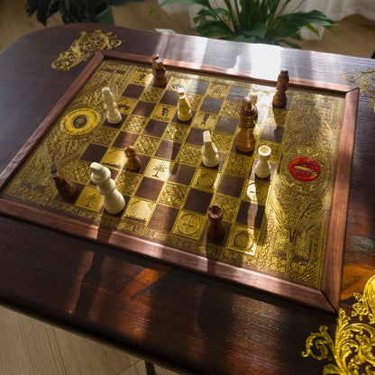 LOTR Wood Chessboard Coffee Table Top - Walnut Stained