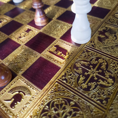 wood coffee table centrepiece for living room rustic decor with a chessboard laser engraved . side table furniture artisan hand made