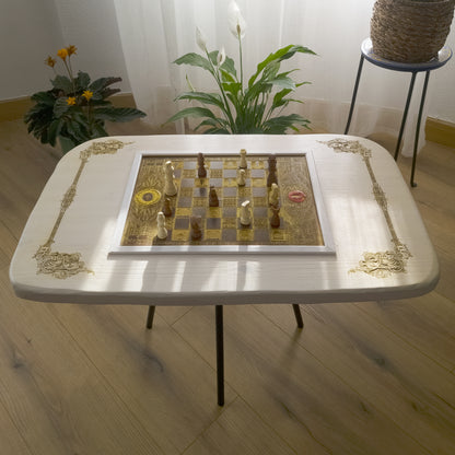 LOTR Wooden Chessboard Coffee Table Top - White/Walnut Stained