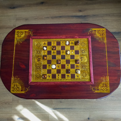 Roman Wood Chessboard Coffee Table Top - Red Walnut Stained