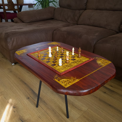 Roman Wood Chessboard Coffee Table Top - Red Walnut Stained